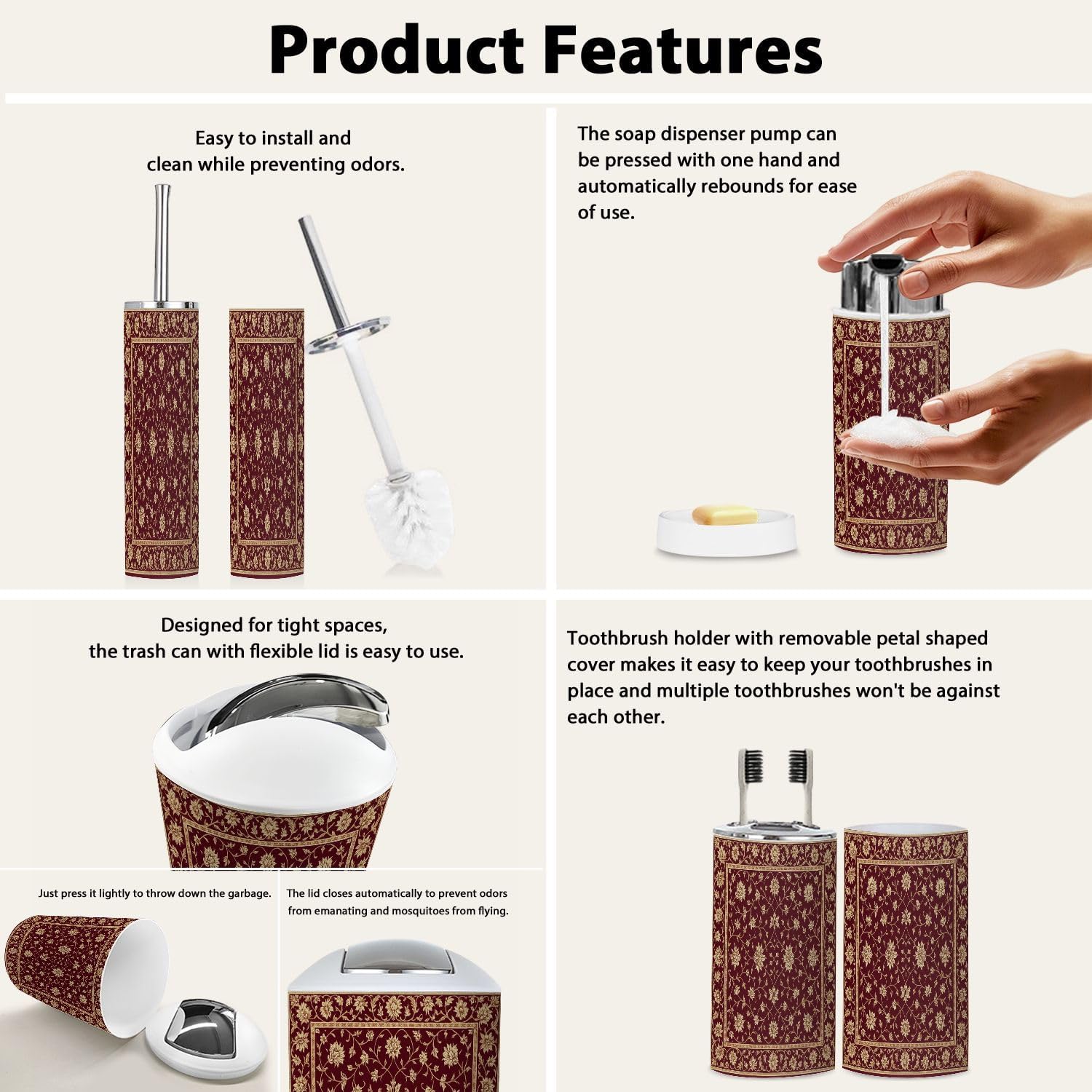 Boho Christmas Bathroom Accessories Set 6 Piece