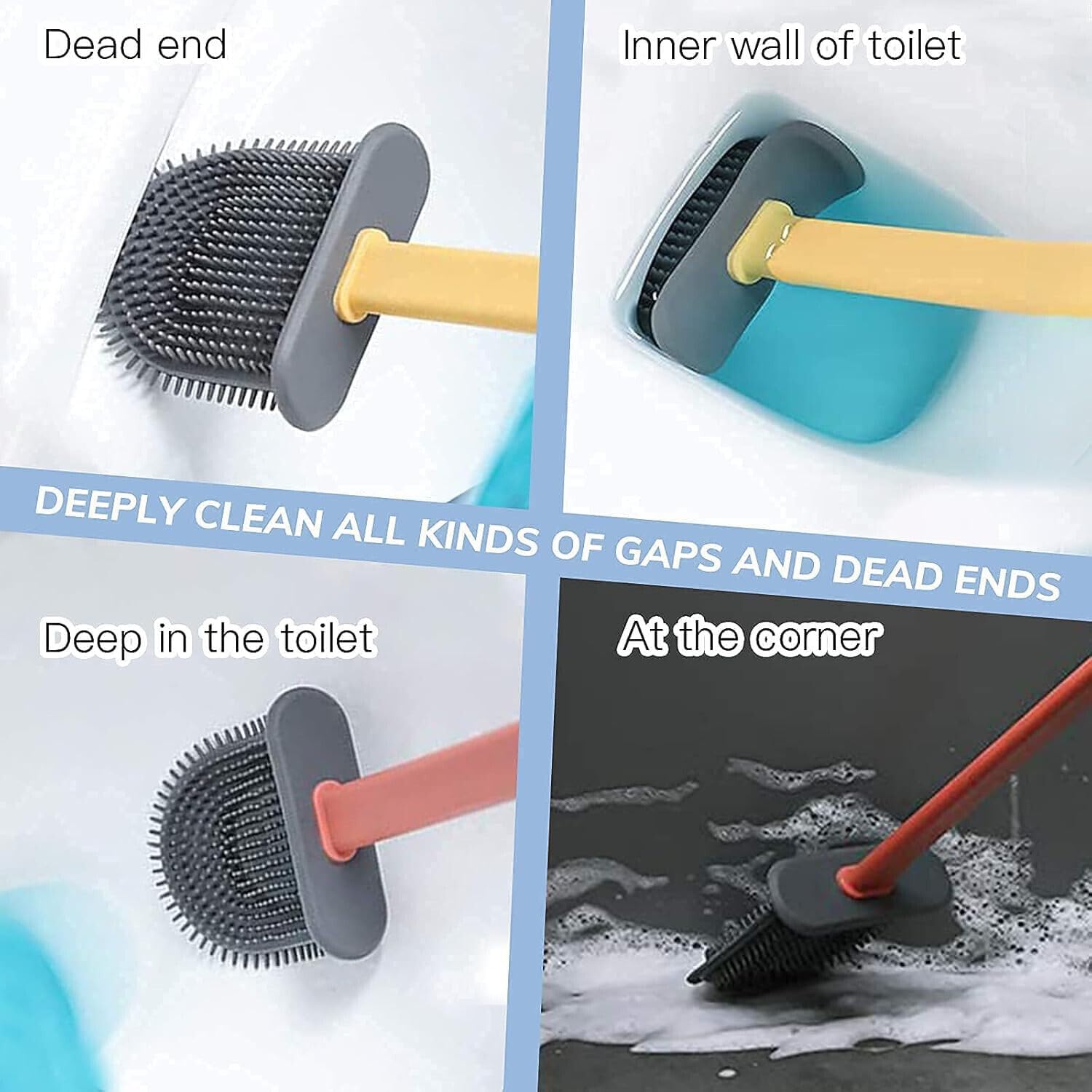 Silicone Toilet Brush with Holder Deep Clean Hygienic Design
