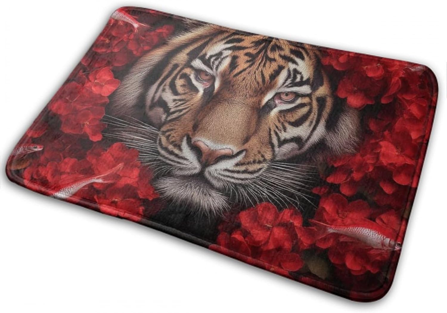 BoomDragon Anti-Skid Memory Foam Bath Rug with Red Flowers 1