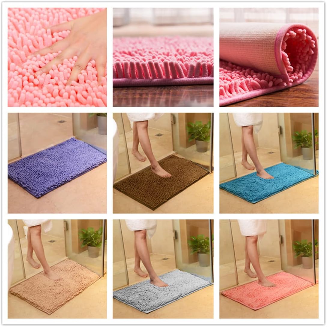 JAIJY Red Rectangle Chenille Bath Rug Non-Slip 1