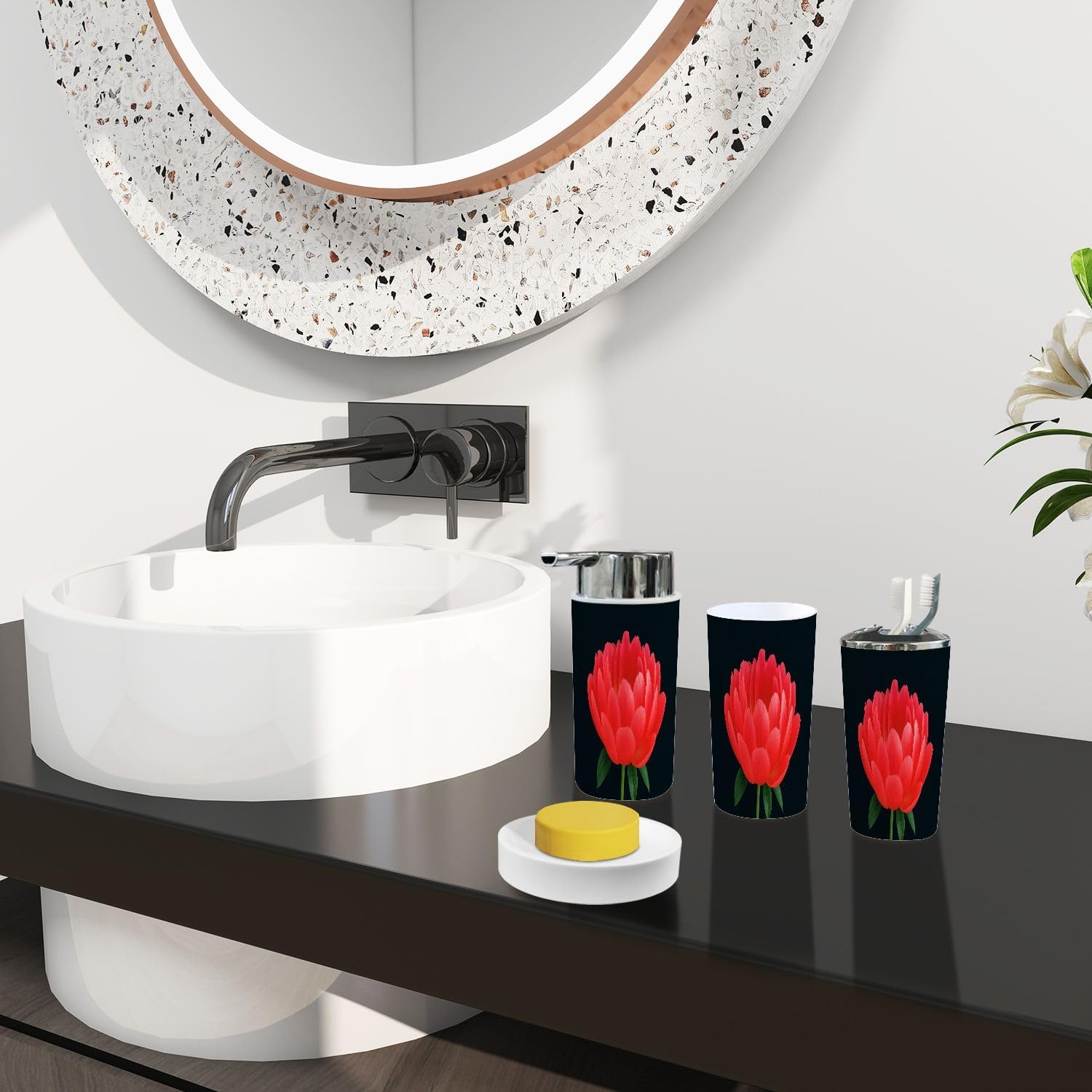 TRANQDEHOM Boho Red Bathroom Accessory Set 6 Piece