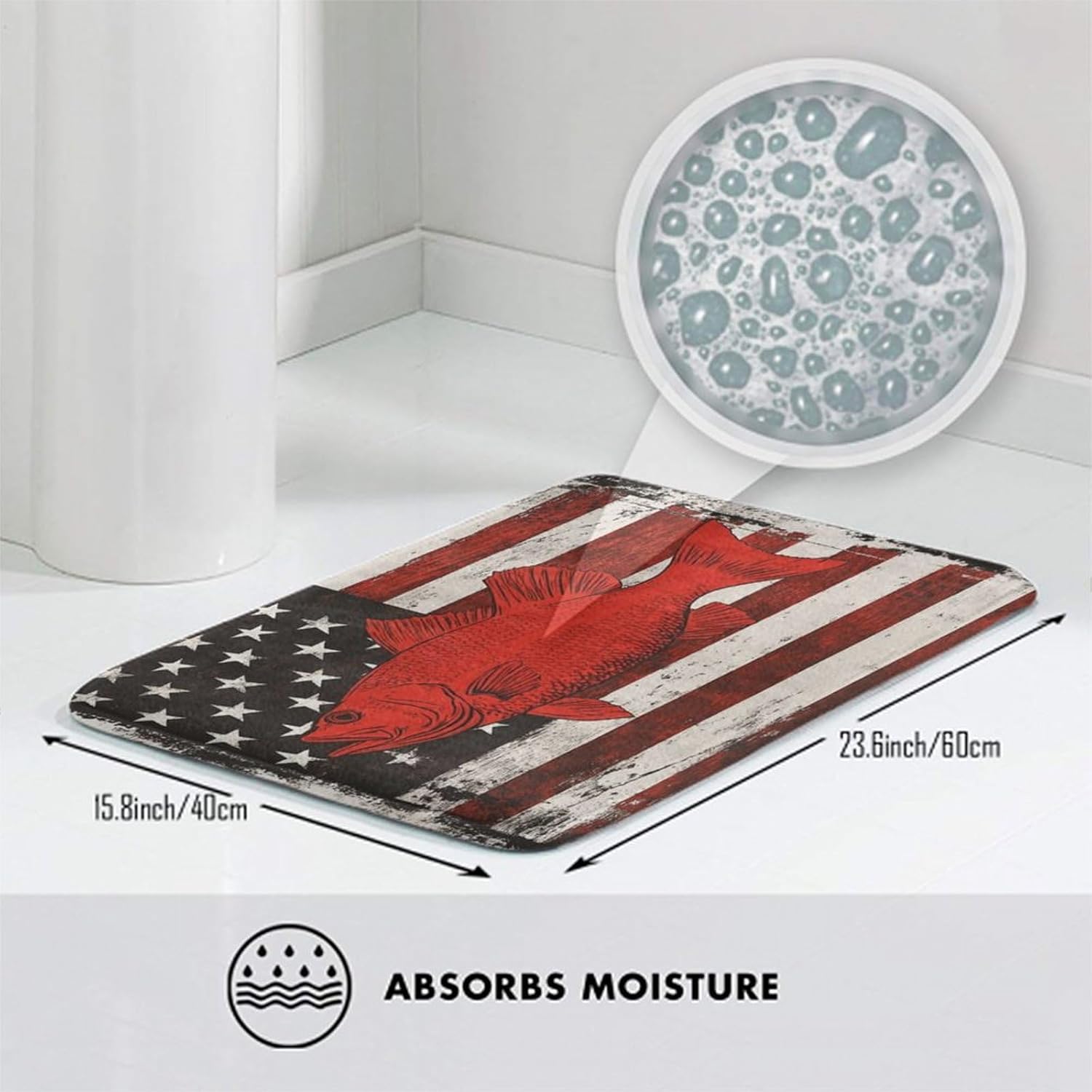 BoomDragon Non-Slip Bath Rug with Vintage American Flag Design