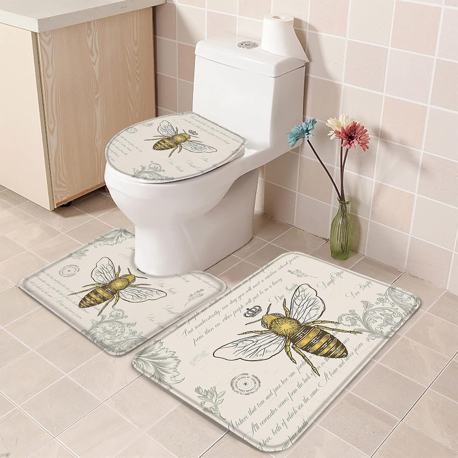 YESOF66 3 Piece Bathroom Rug Set with Non-Slip Dots 1