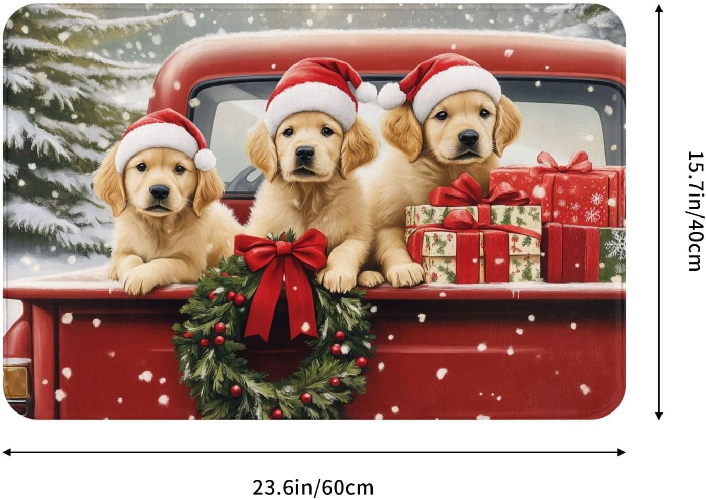 Rustic Christmas Red Truck With Dogs Bath Mat 1