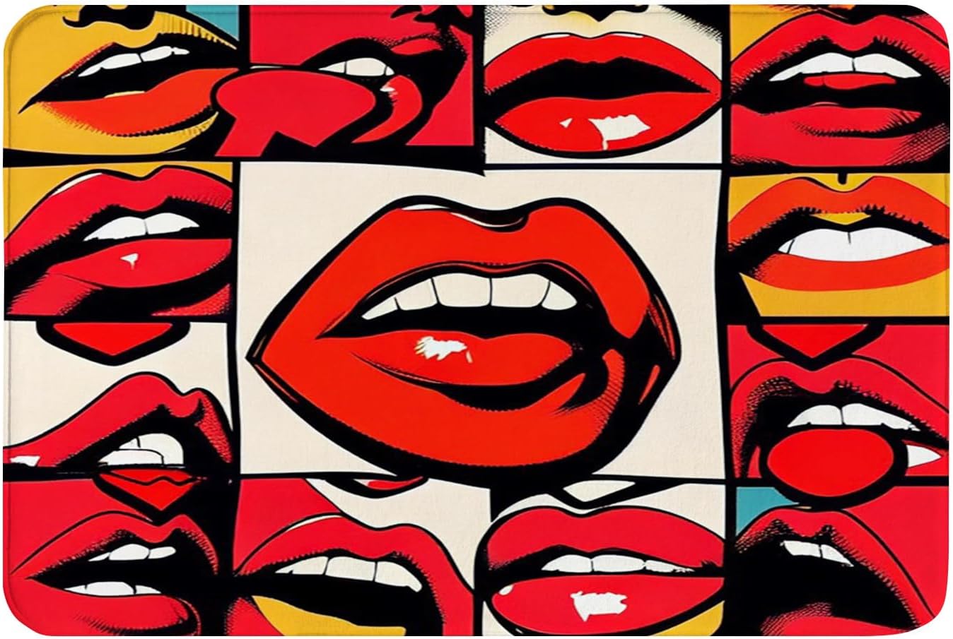 Yioniii Non-Slip Bathroom Mat with Red Lips Pattern 16x24in