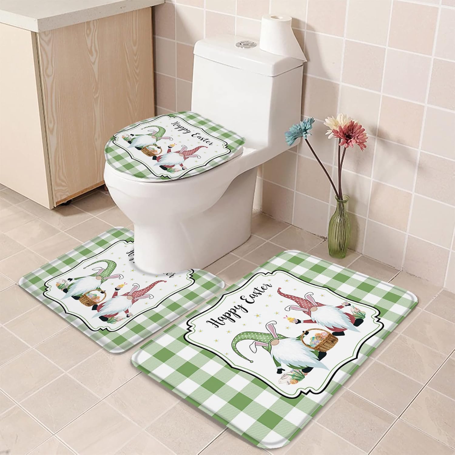 YESOF66 3 Piece Bathroom Rugs Set with Non-Slip U Shaped Mat