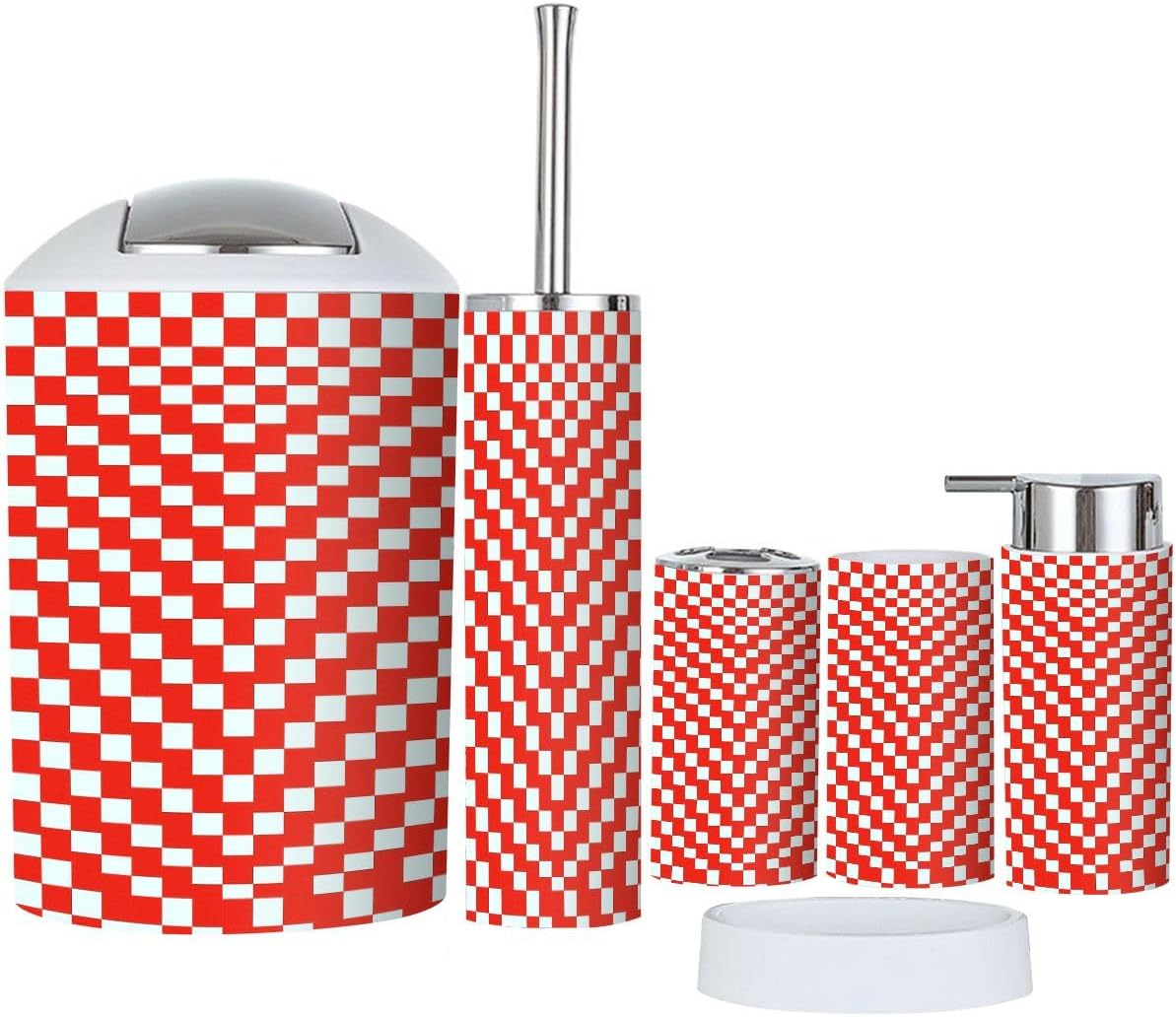TRANQDEHOM 6-Piece Boho Chess Board Bathroom Accessory Set
