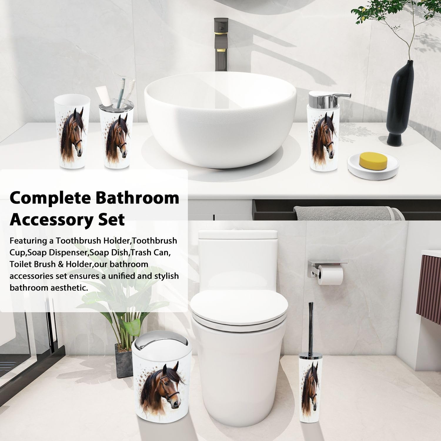 Boho Horse Head Bathroom Accessory Set 6 Piece 1