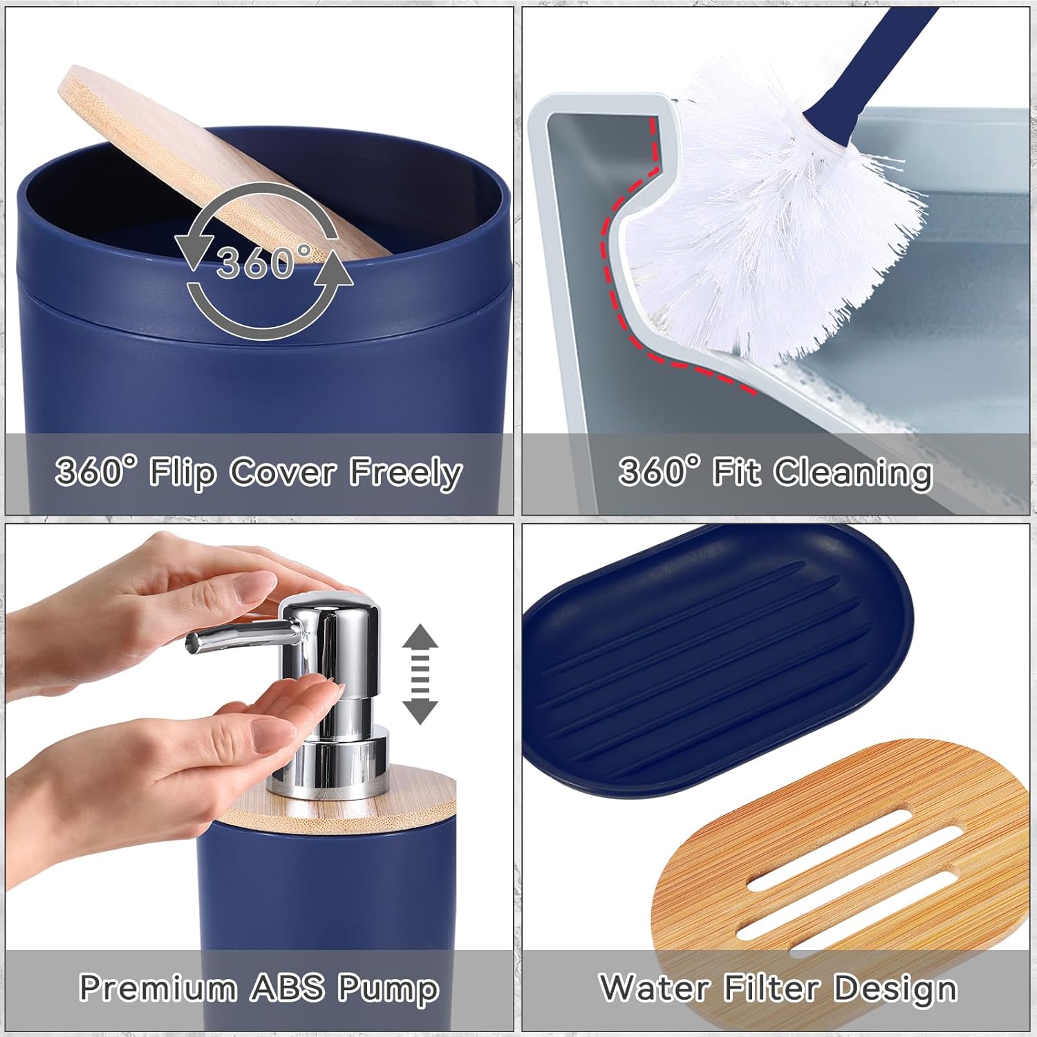 iMucci Navy Blue Bathroom Set with Shower Curtain and Rug 1