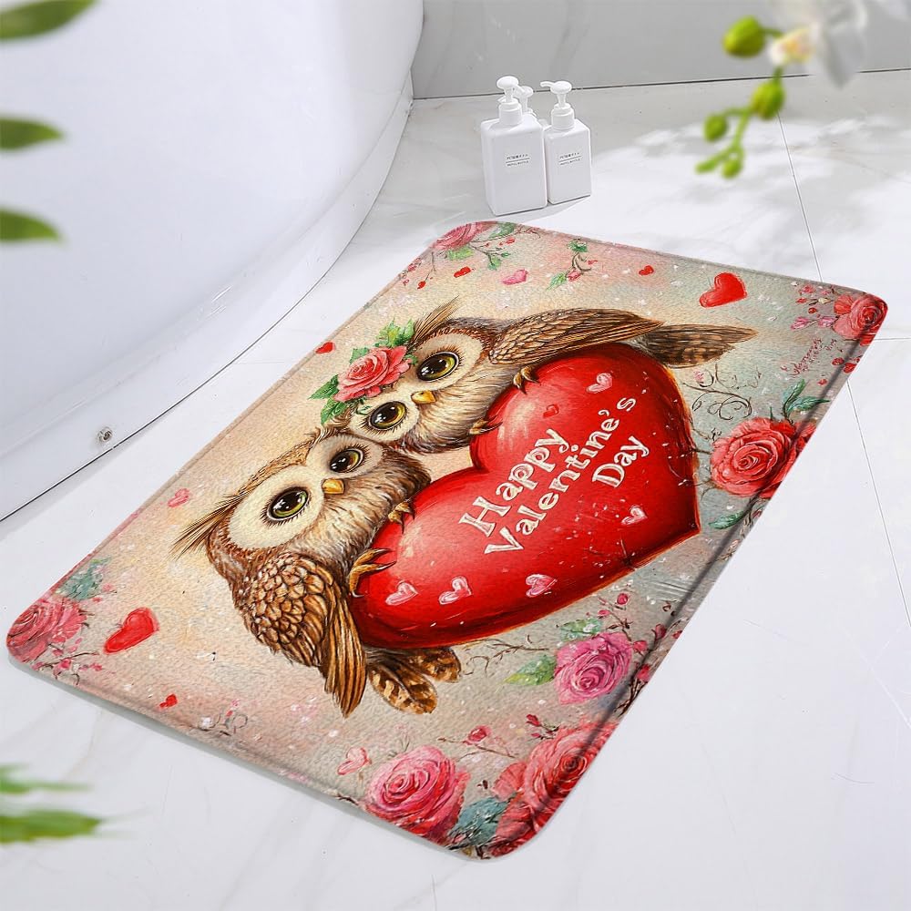 Valentines Day Bath Mat with Cute Owl Design