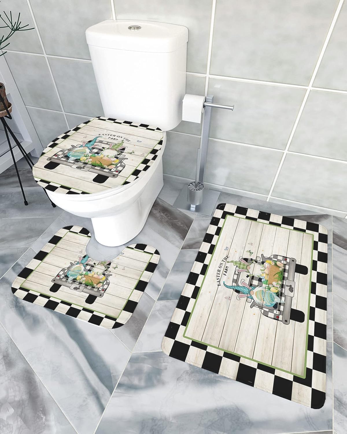 YESOF66 3 Piece Bathroom Rugs Set with Non-Slip Backing