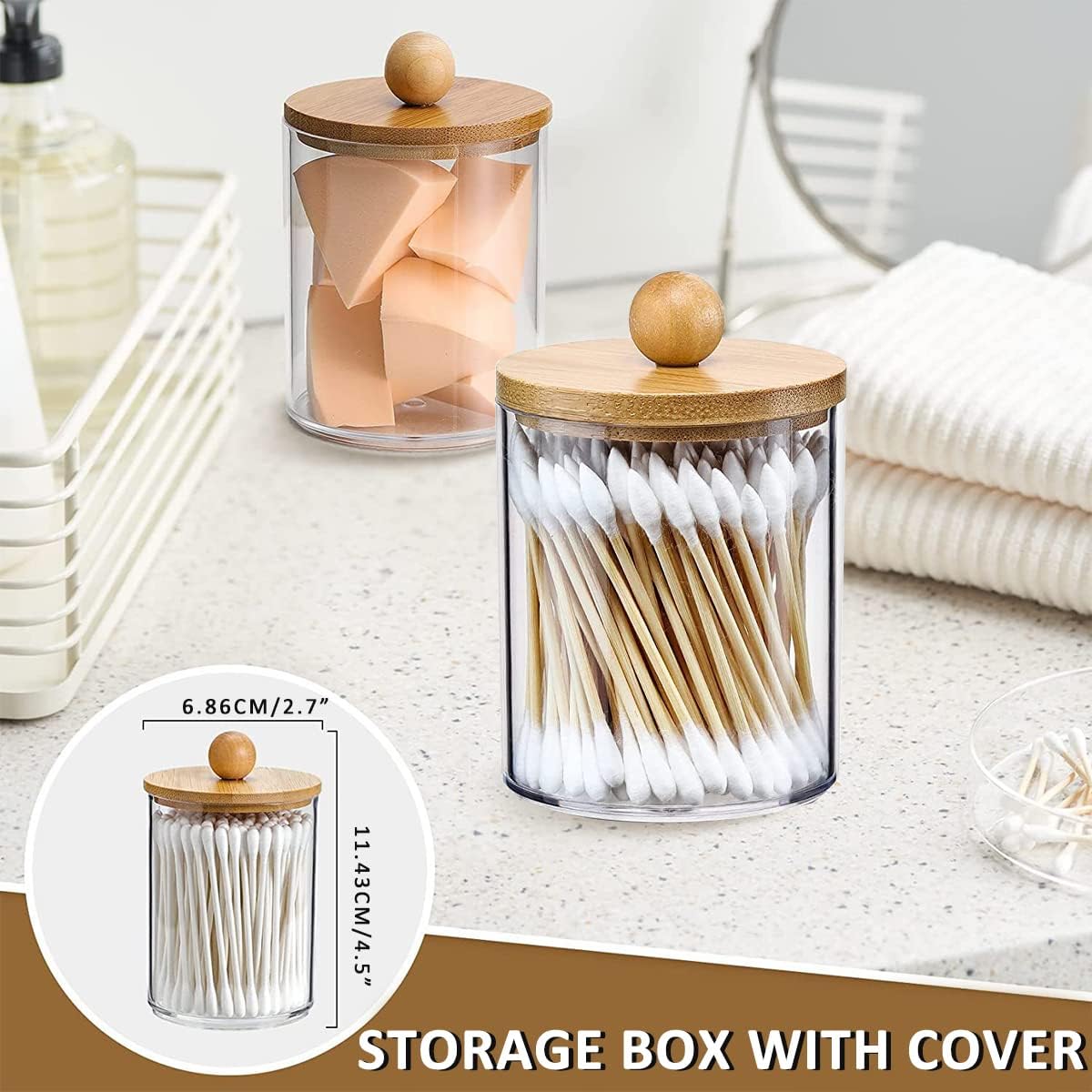 3Pcs Qtip HolderDispenser with Bamboo Lids