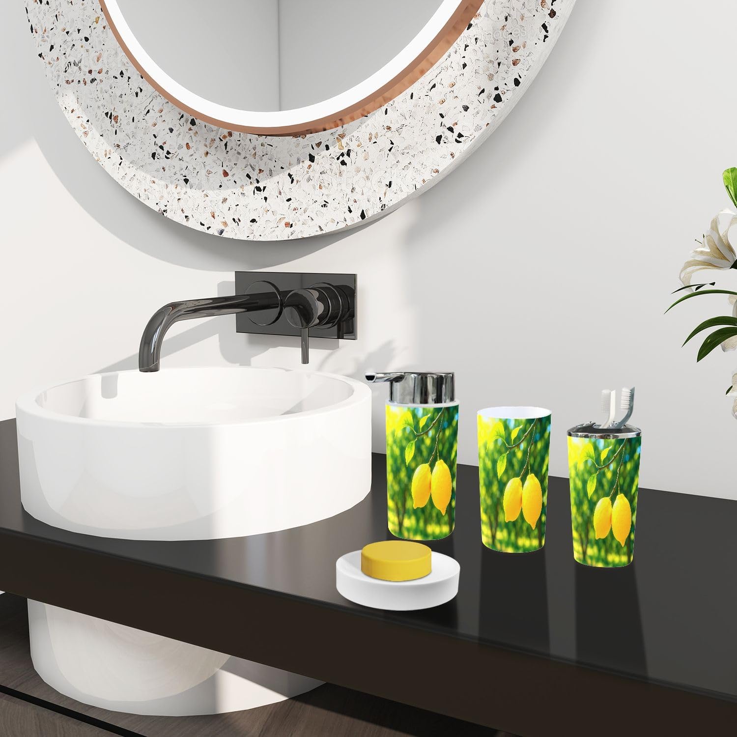 Boho Lemon Garden Bathroom Accessory Set 6 Piece