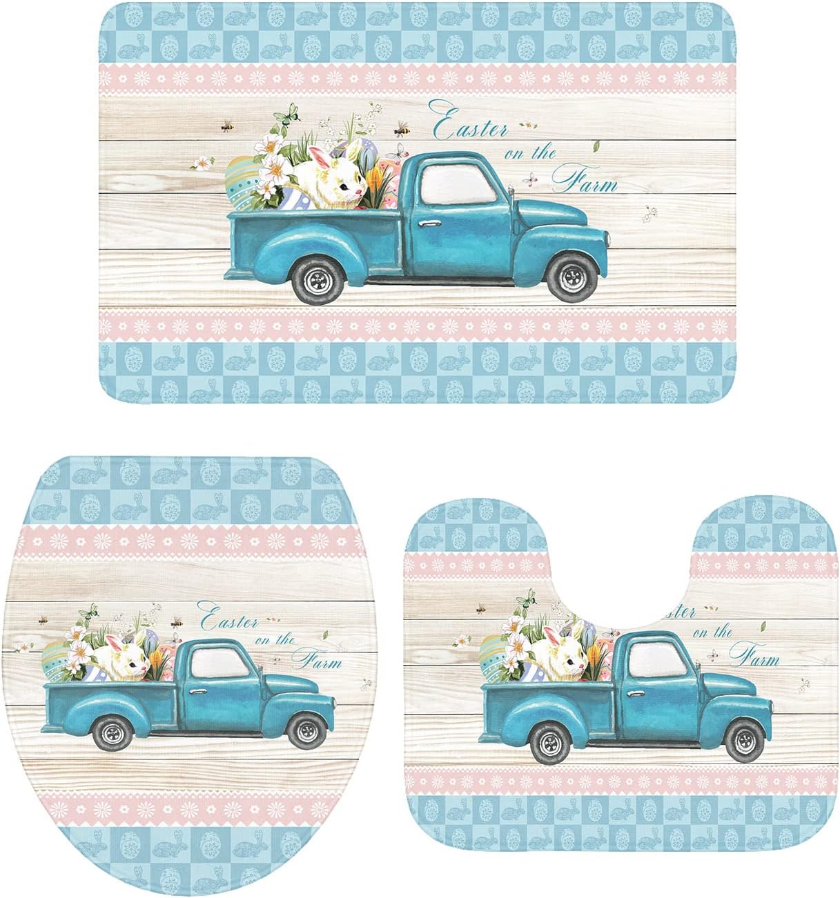 YESOF66 3 Piece Bathroom Rug Set with Non-Slip Base