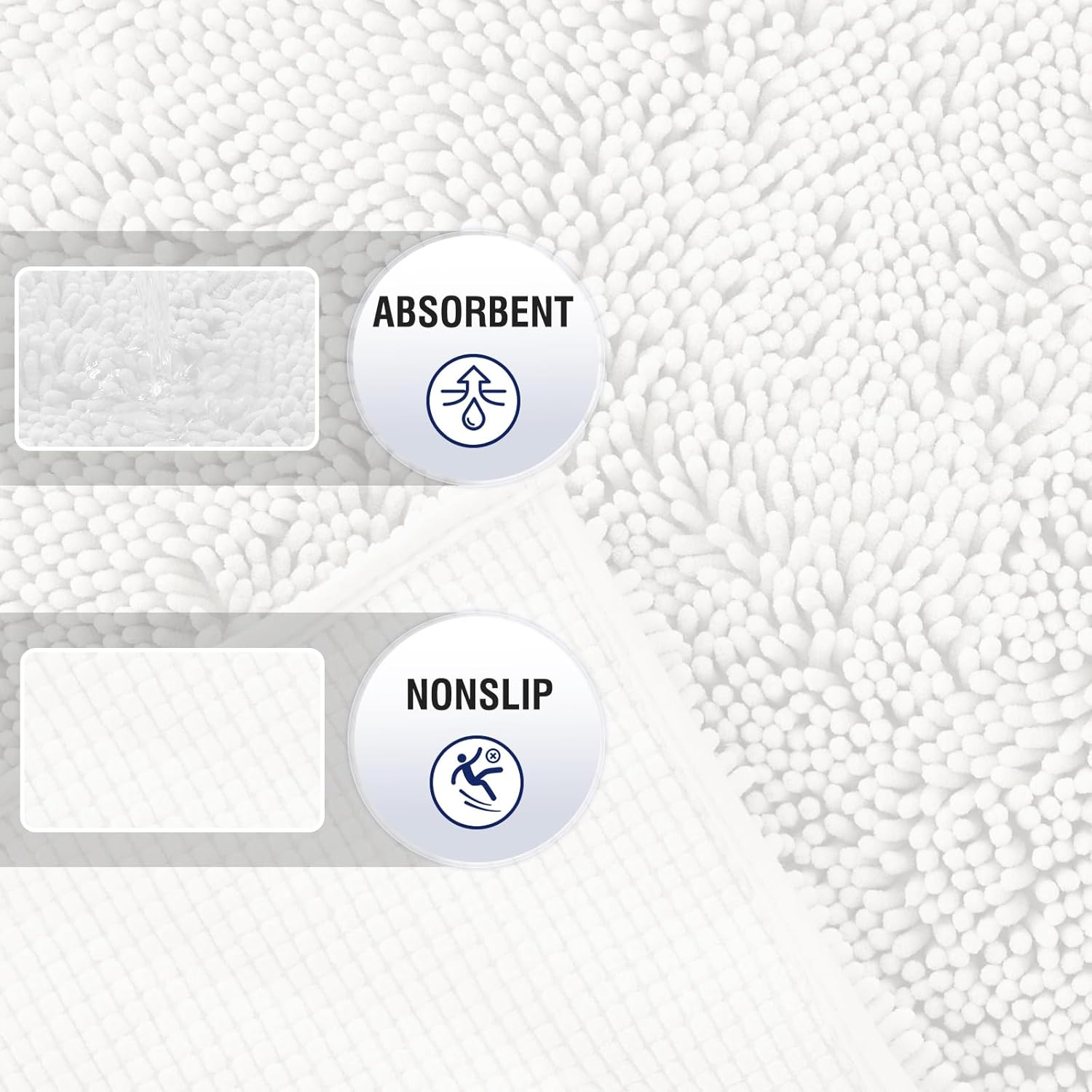 TECHMILLY 32 x 20 Chenille Bath Rug - Soft Non Slip Absorbent
