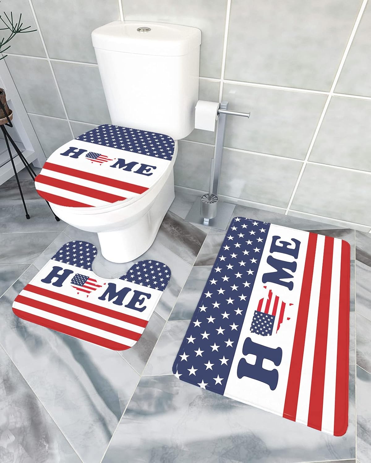 3 Piece Bathroom Rug Set with Non-Slip Toilet Cover