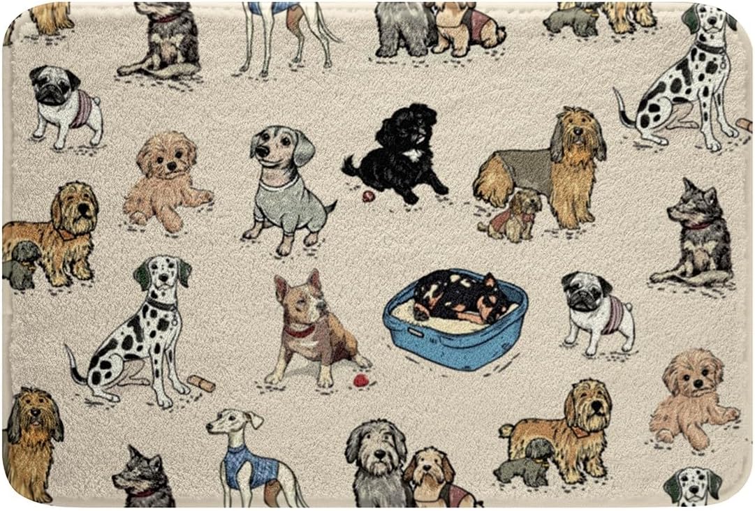Kawaii Dogs Bathroom Rug 16x24 Non-Slip Pet Theme Bath Mat for Kids