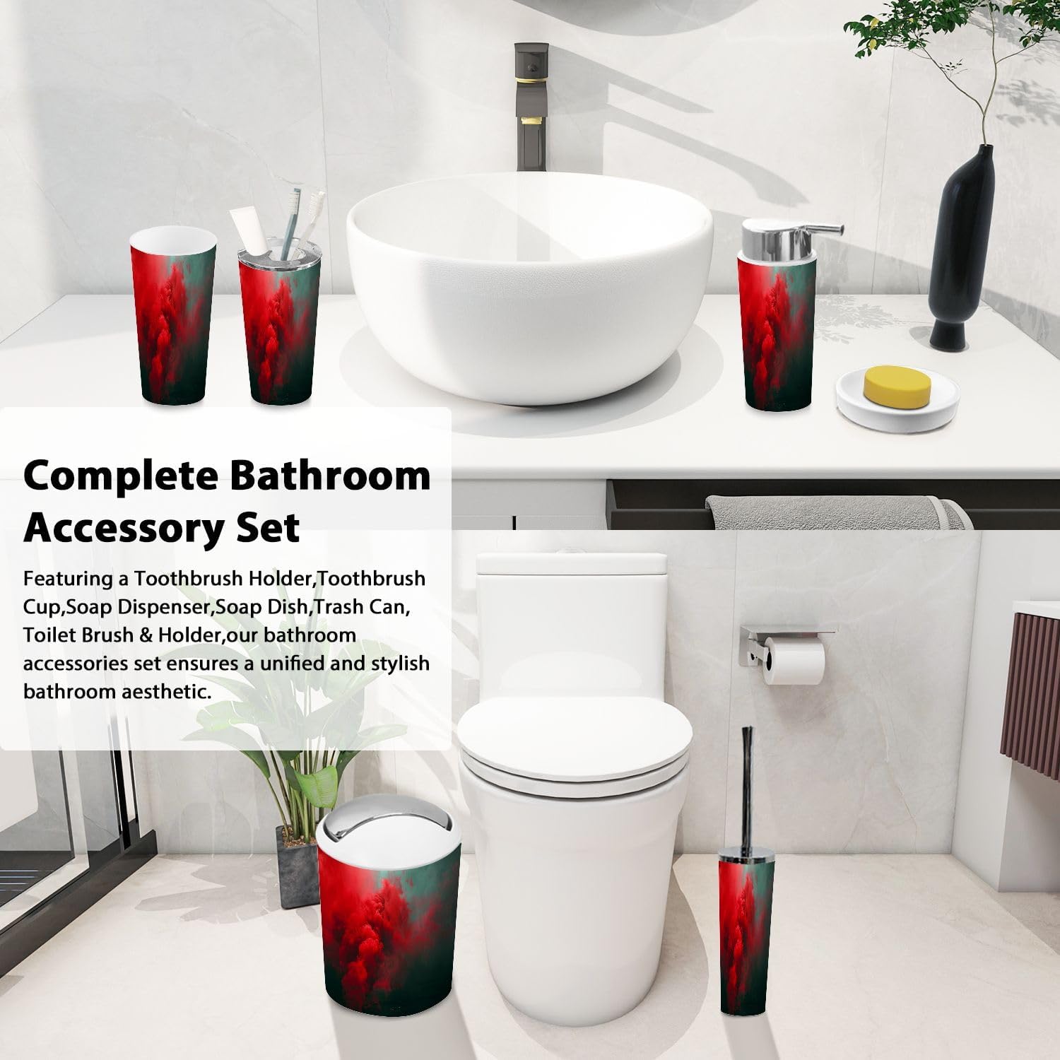 Boho Colorful 6-Piece Bathroom Accessory Set 1