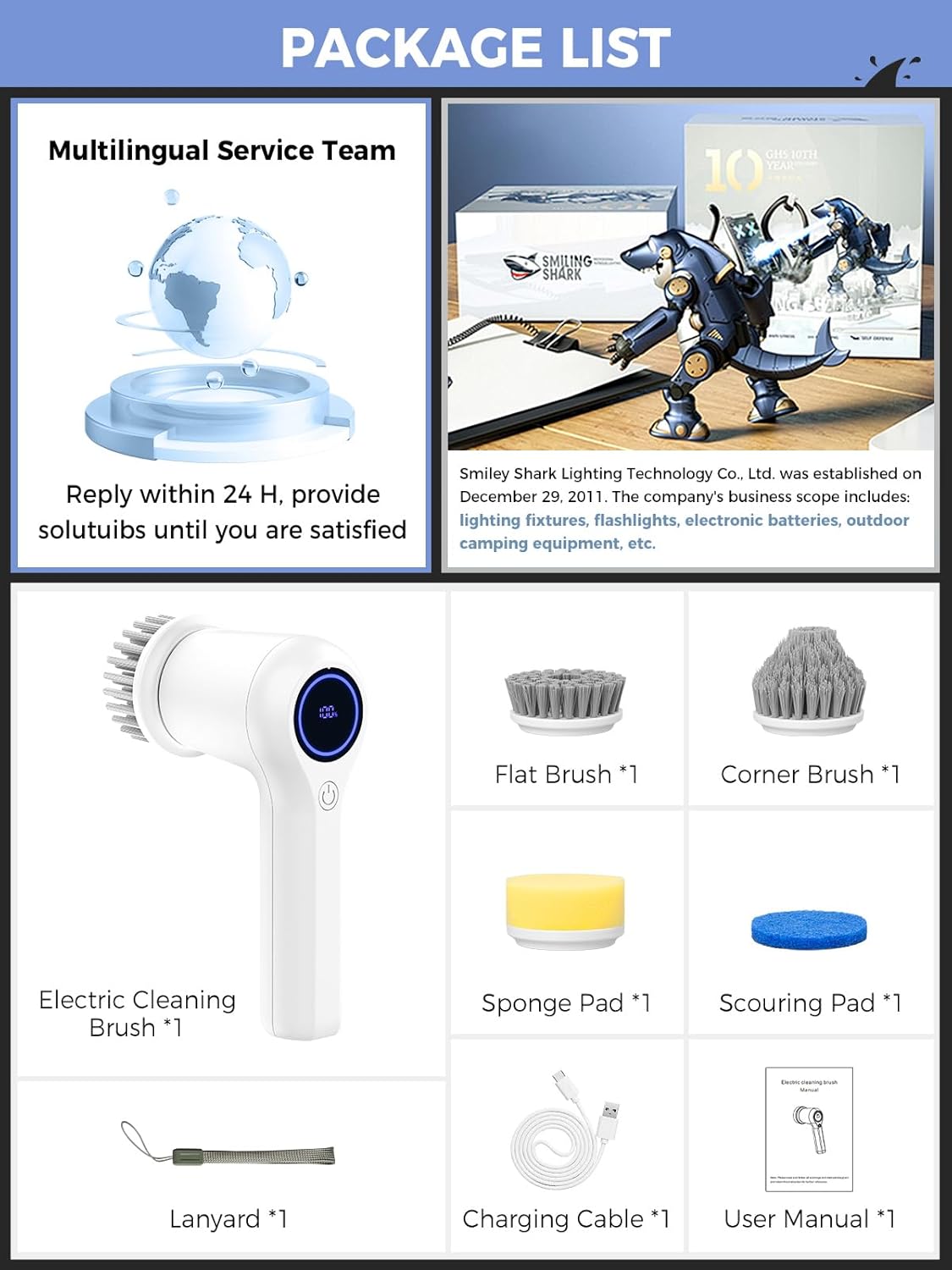 Smiling Shark Cordless Electric Spin Scrubber with LED Display 1