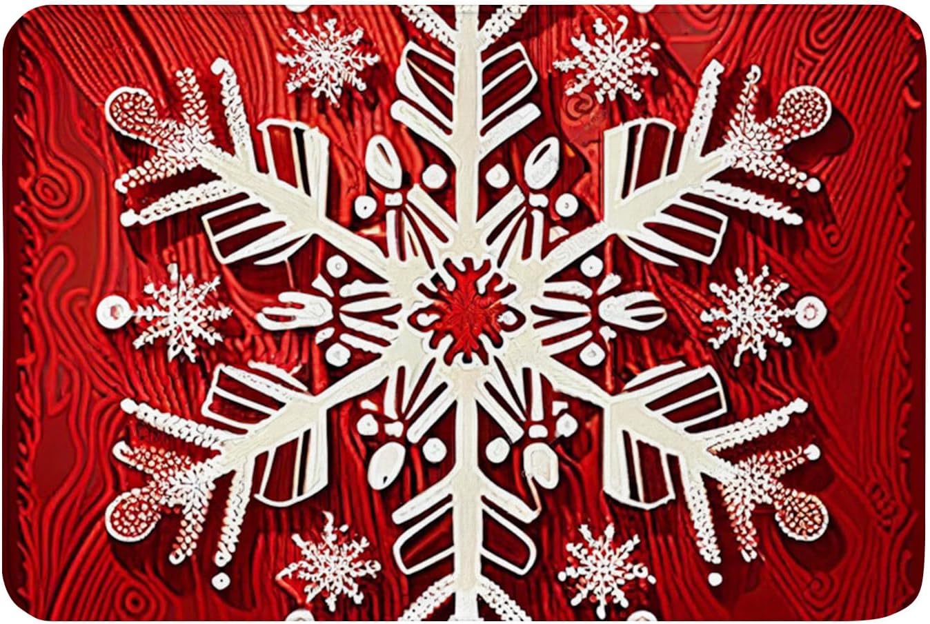 Cioroper Christmas Red Snowflake Wooden Bathroom Mat 16x24in