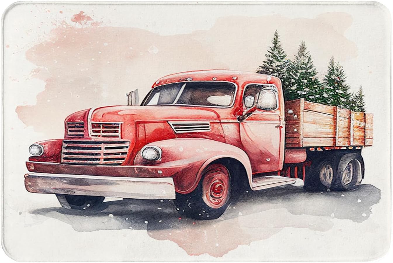 Yioniii Flannel Mats Non Slip Kitchen Bath Rug Runner Carpet 16x24inch Christmas Truck Tree Pattern