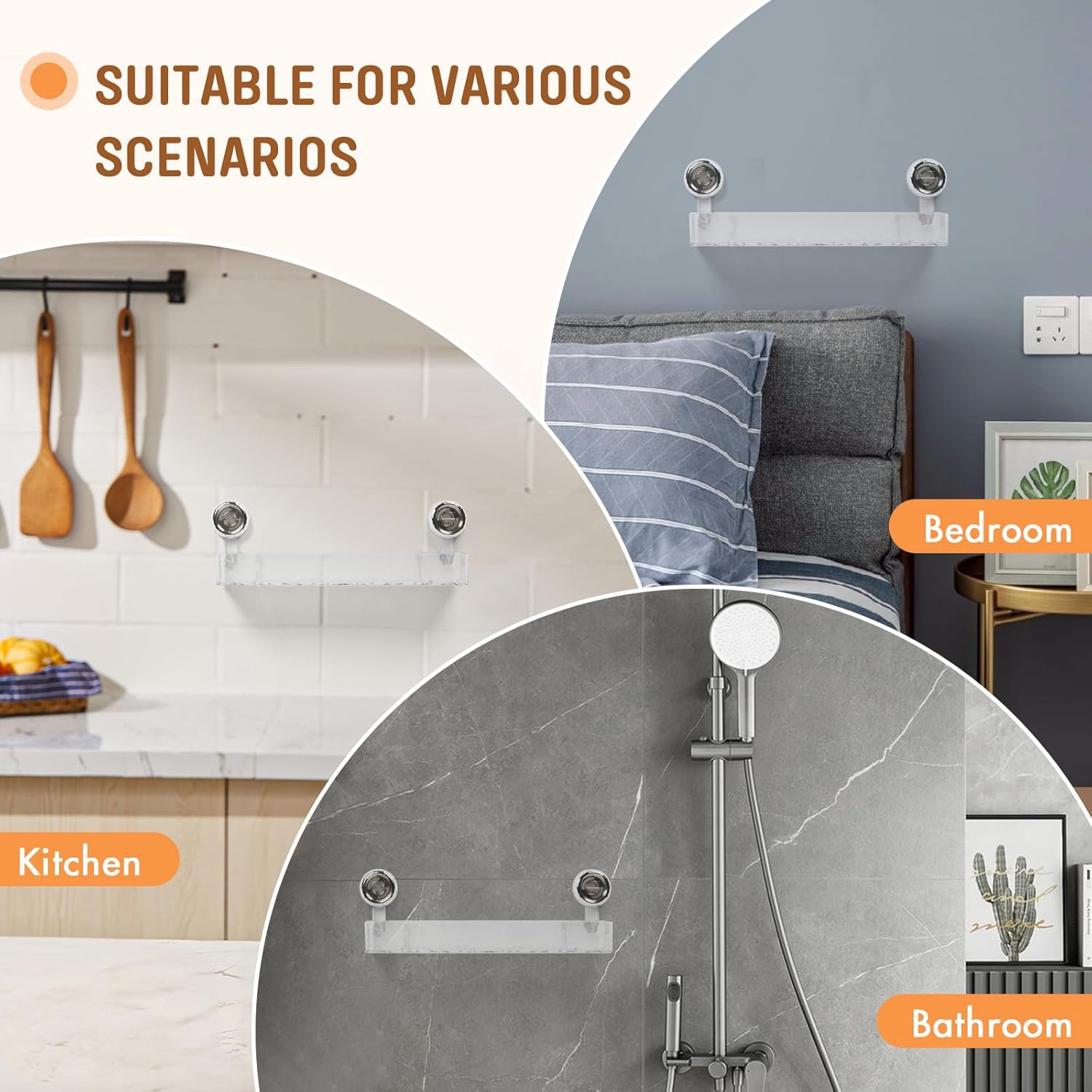 MEIGESI Acrylic Suction Cup Shower Caddy Wall Mounted No Drill Silver