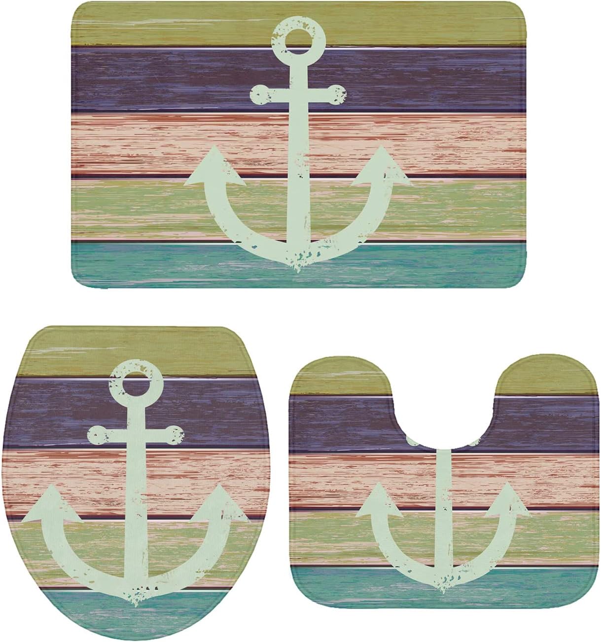 YESOF66 3 Piece Bathroom Rug Set Vintage Wood Grain Non-Slip