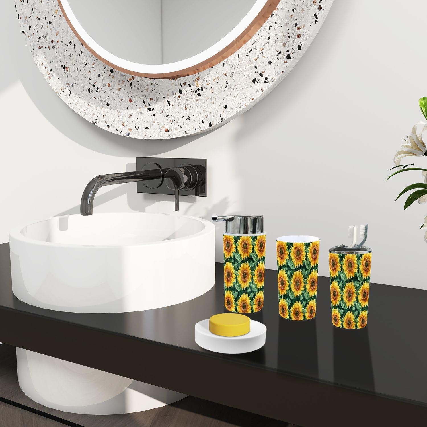 Boho Floral Sunflowers Bathroom Accessories Set 6 Piece