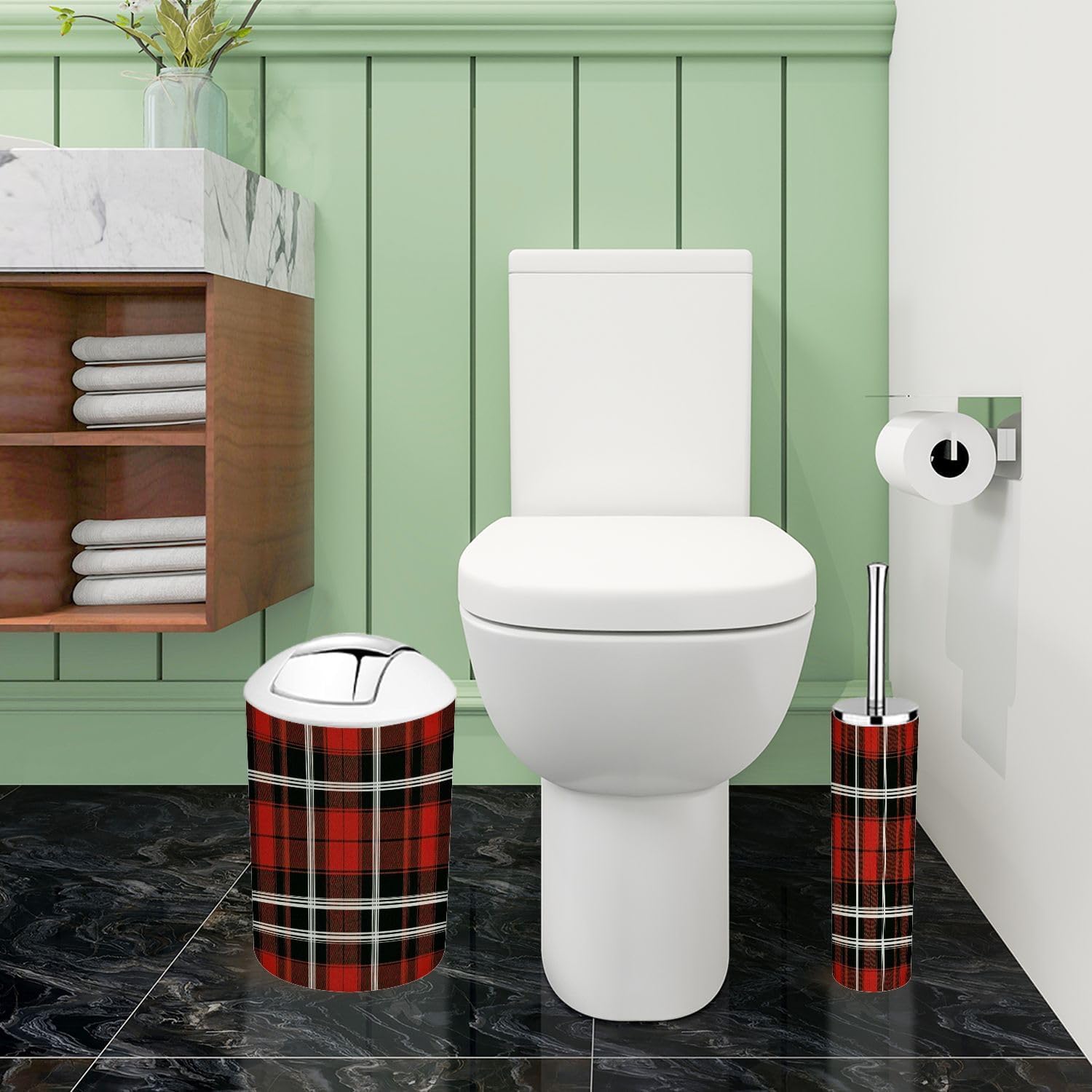 Boho Tartan Bathroom Accessory Set 6 Piece 1