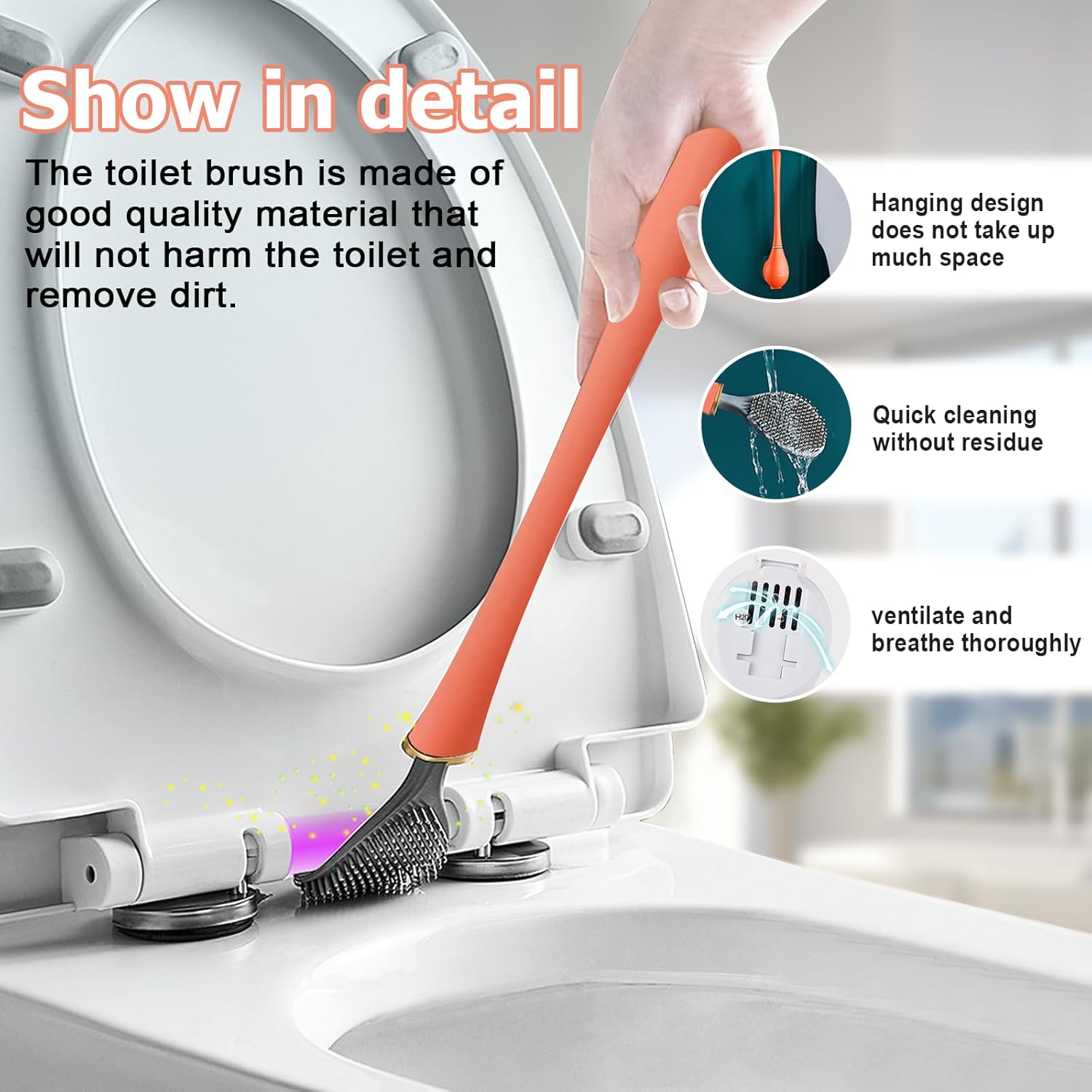 Modern Flexible Silicone Toilet Brush and Holder Set Orange