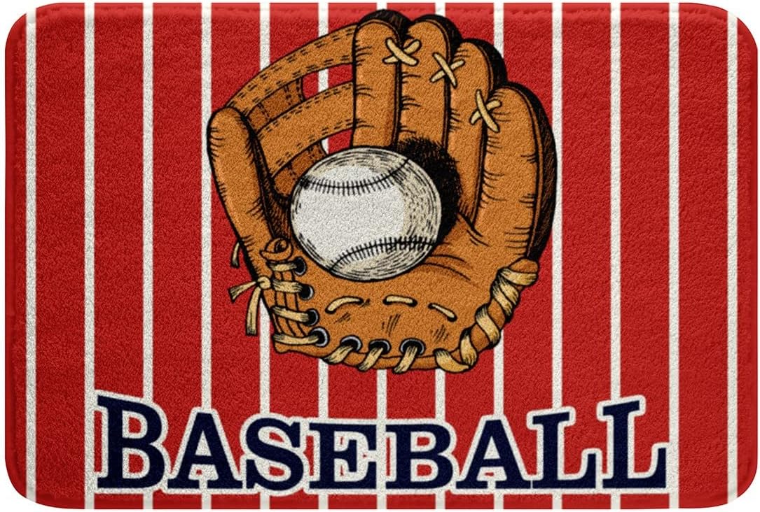 Baseball Bath Rug with Red Stripes 24x16 Inch