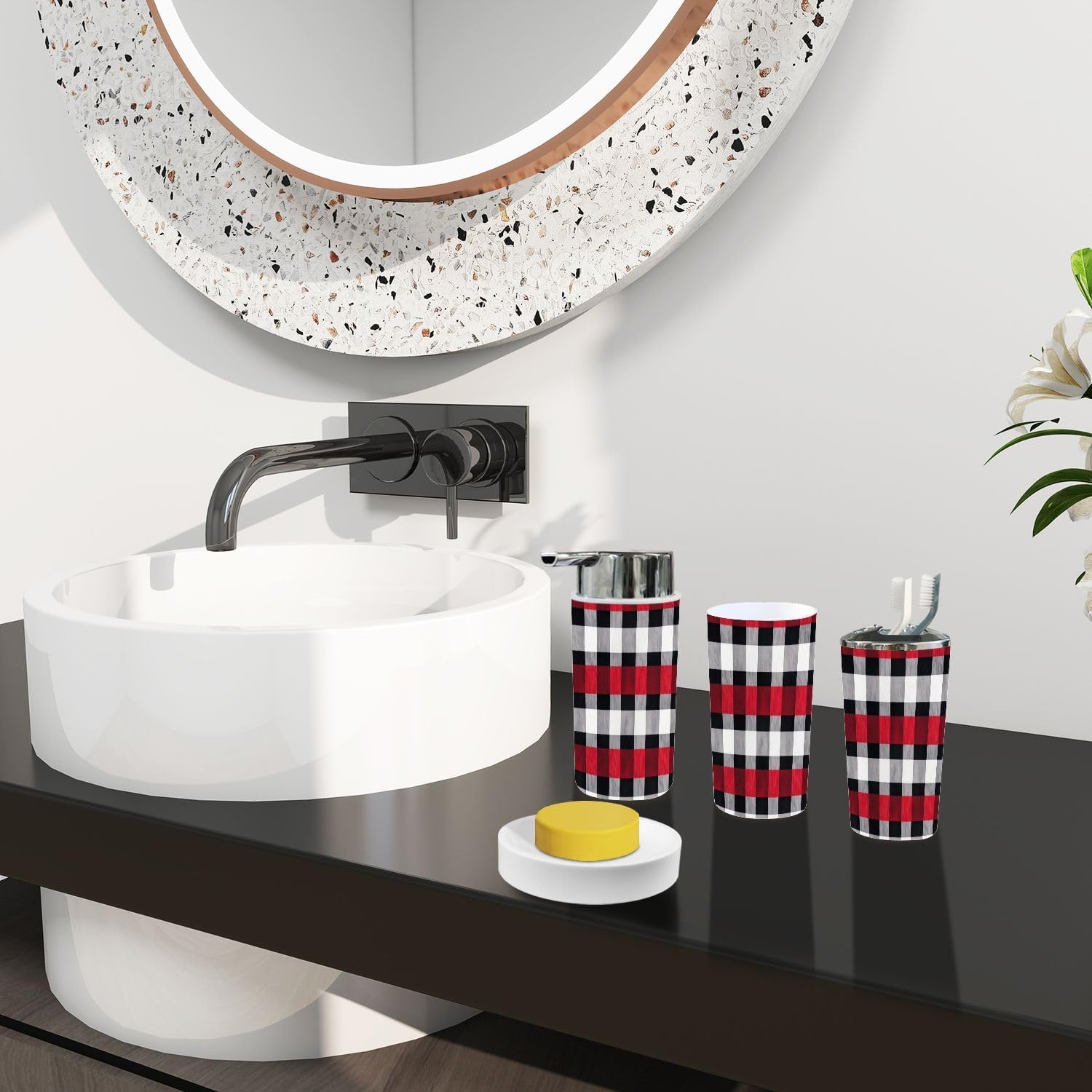 Boho Colorful Tartan Bathroom Accessory Set of 6