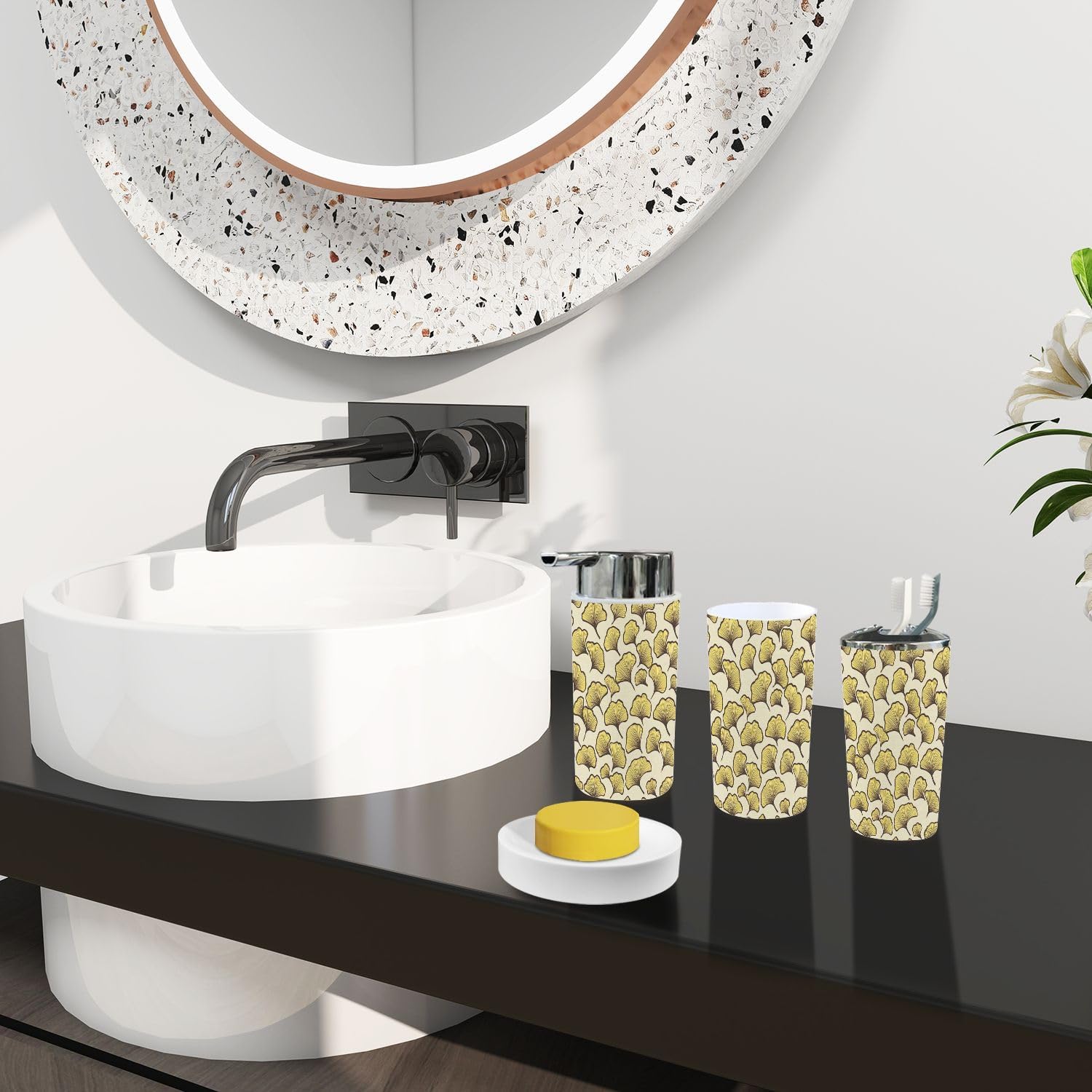 Boho Bathroom Accessory Set 6 Piece Modern Stylized