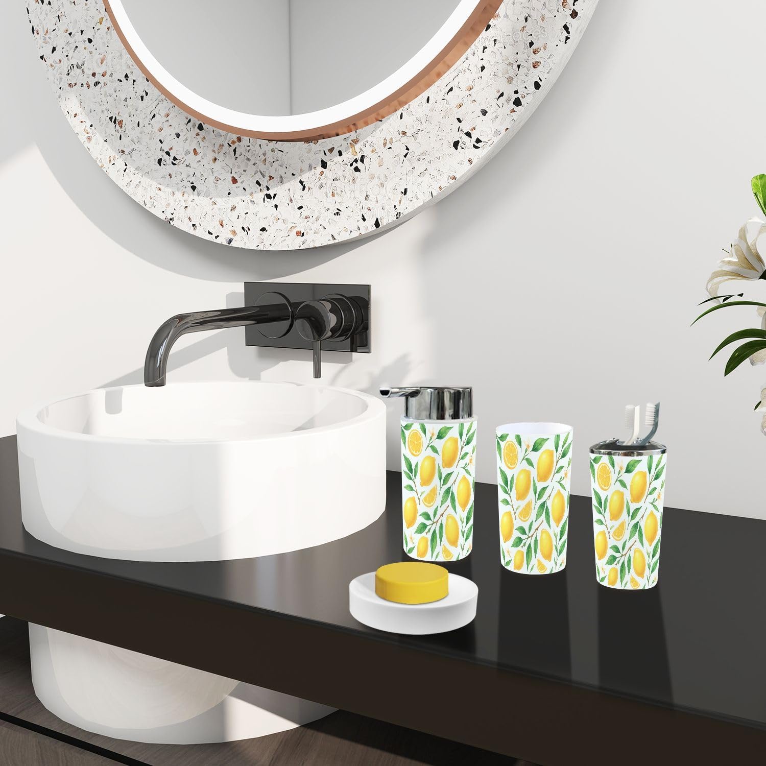 Boho Bathroom Accessory Set 6 Piece Lemon Design