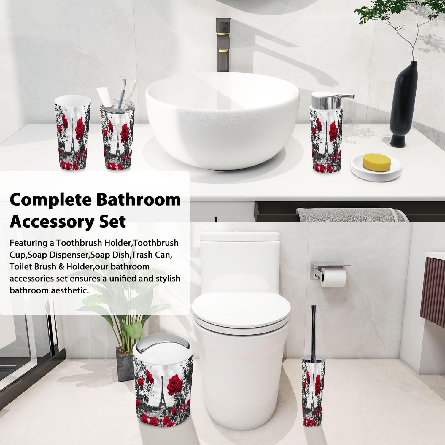 Boho Bathroom Accessory Set 6 Piece Modern
