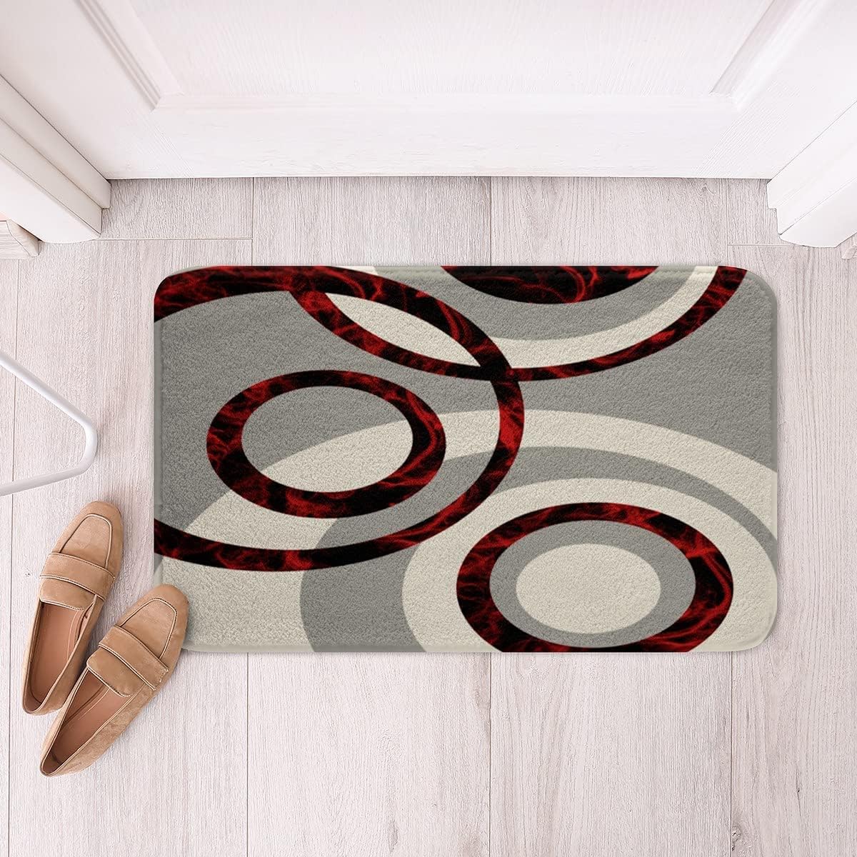 Circles Burgundy Door Mat Non-Slip Bath Rug 1