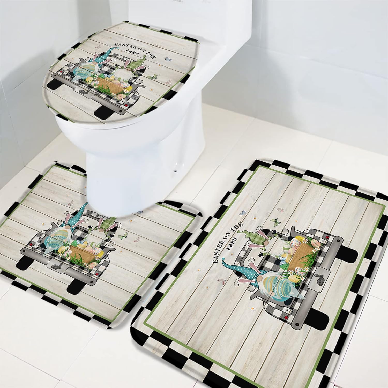 YESOF66 3 Piece Bathroom Rugs Set with Non-Slip Backing