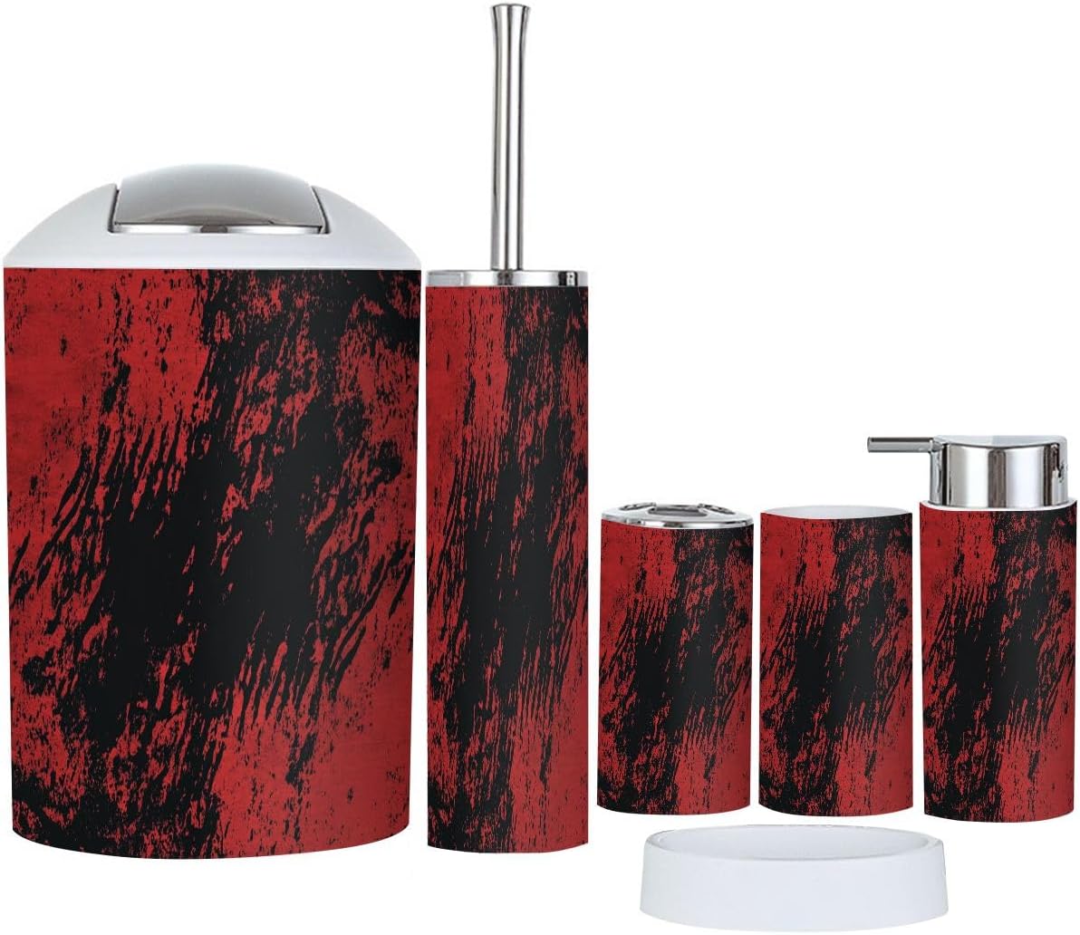 TRANQDEHOM 6-Piece Bathroom Accessory Set with Marble Texture