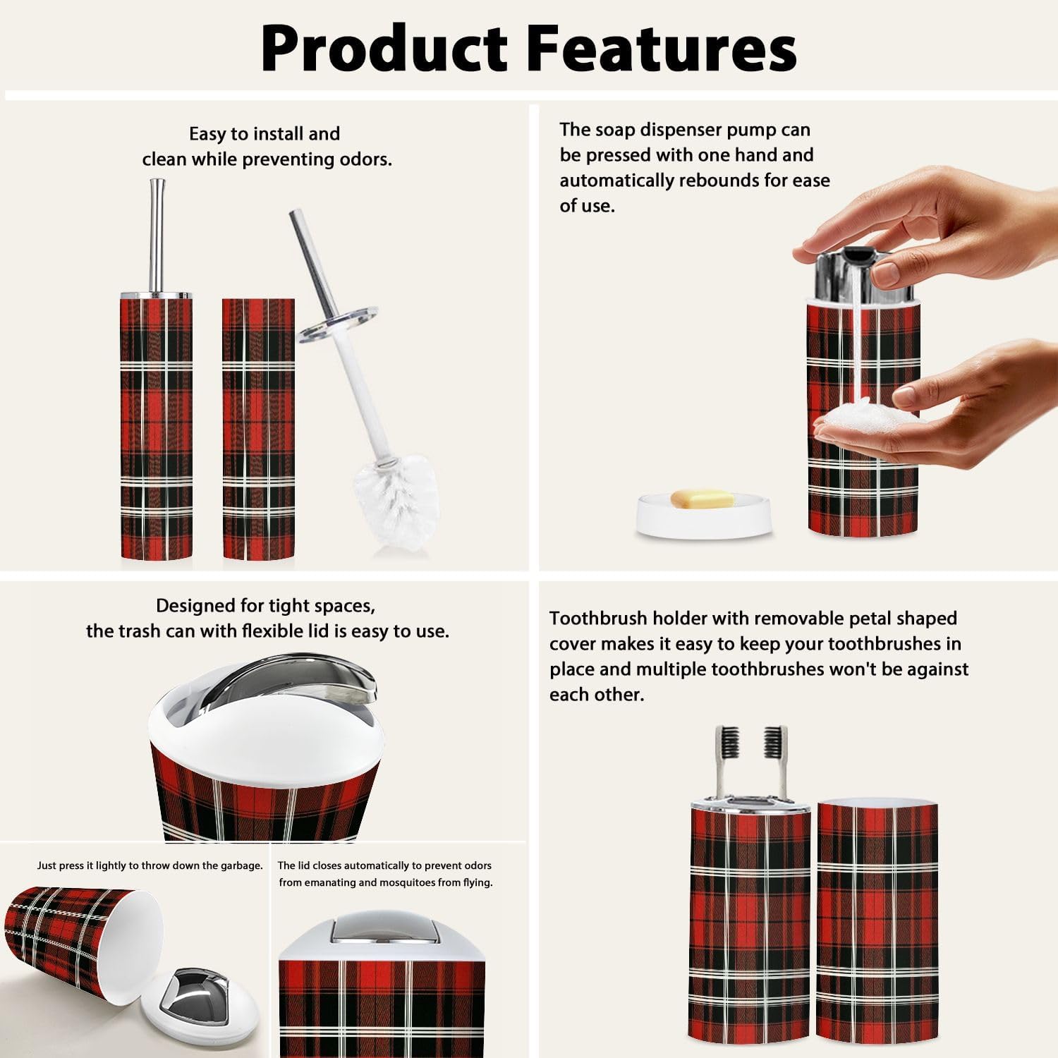 Boho Tartan Bathroom Accessory Set 6 Piece 1
