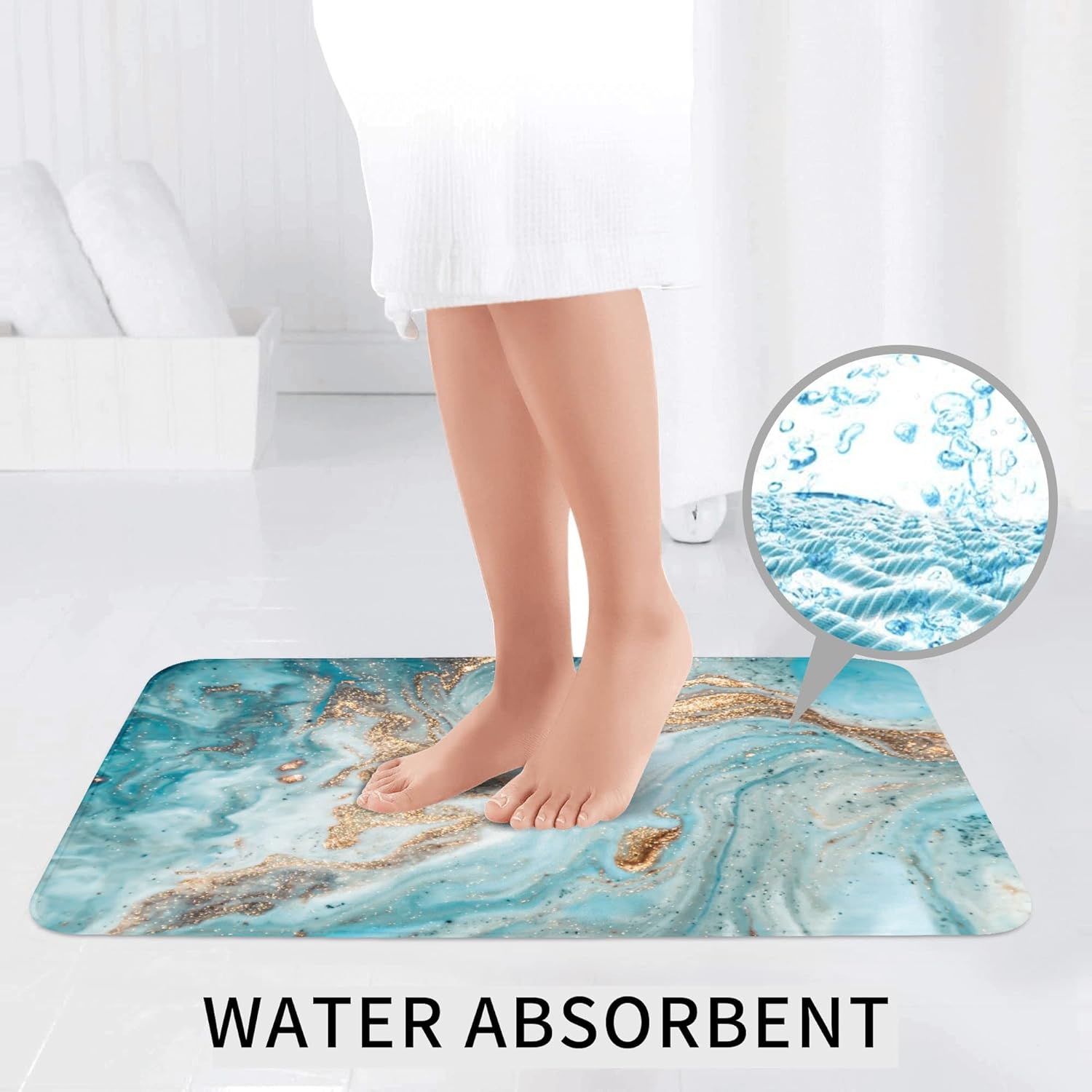 Luxury Turquoise Marble 3 Piece Bath Mat Set