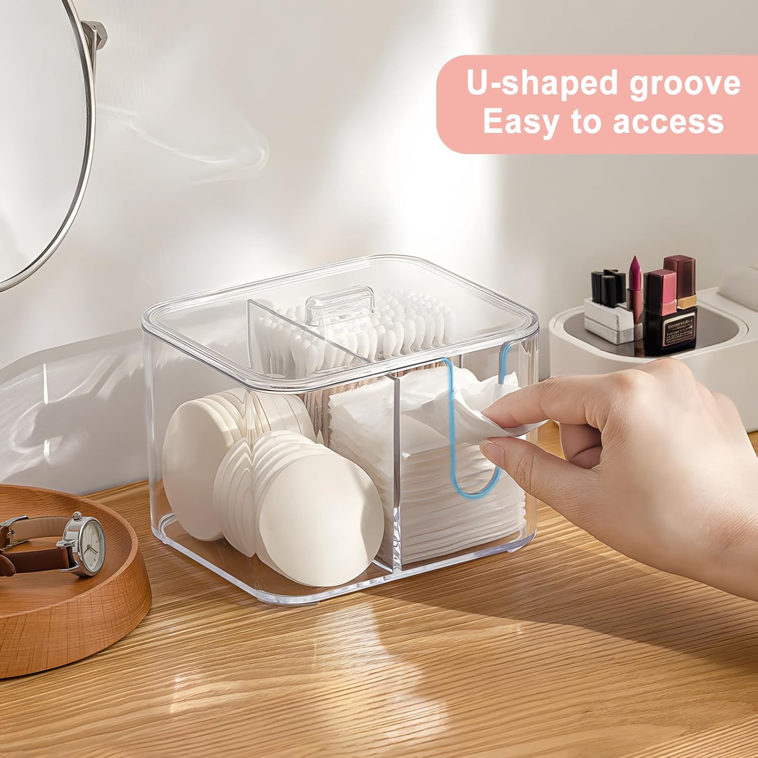 QTip Holder with 4 Compartments Clear Acrylic Organizer for Bathroom 1