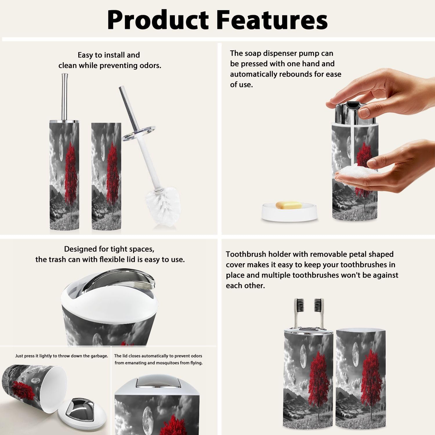 Boho Bathroom Accessory Set 6 Piece Modern Elegant