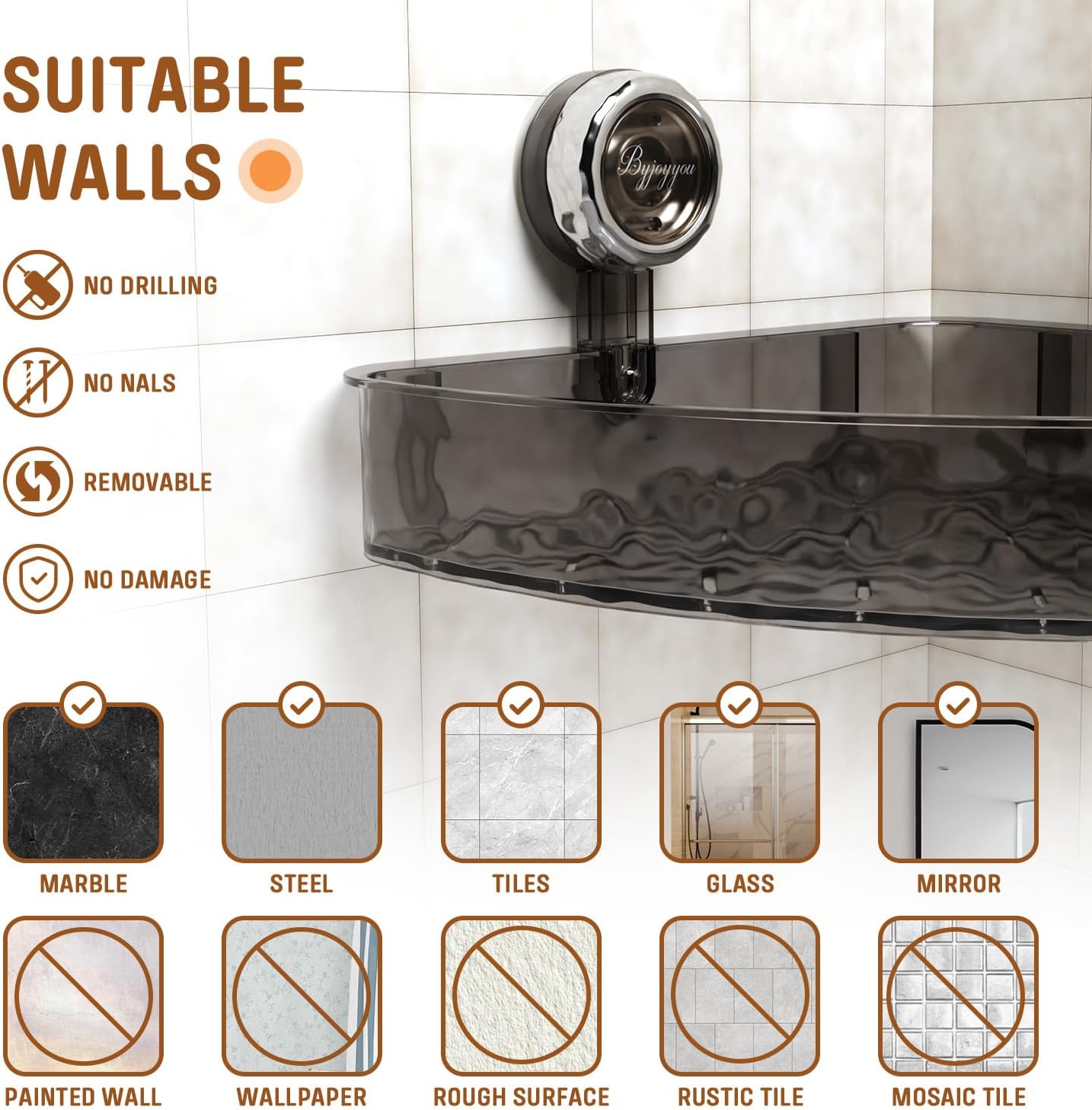 MEIGESI Acrylic Corner Shower Caddy No-Drill Wall Mounted Gray Silver 1 Pack