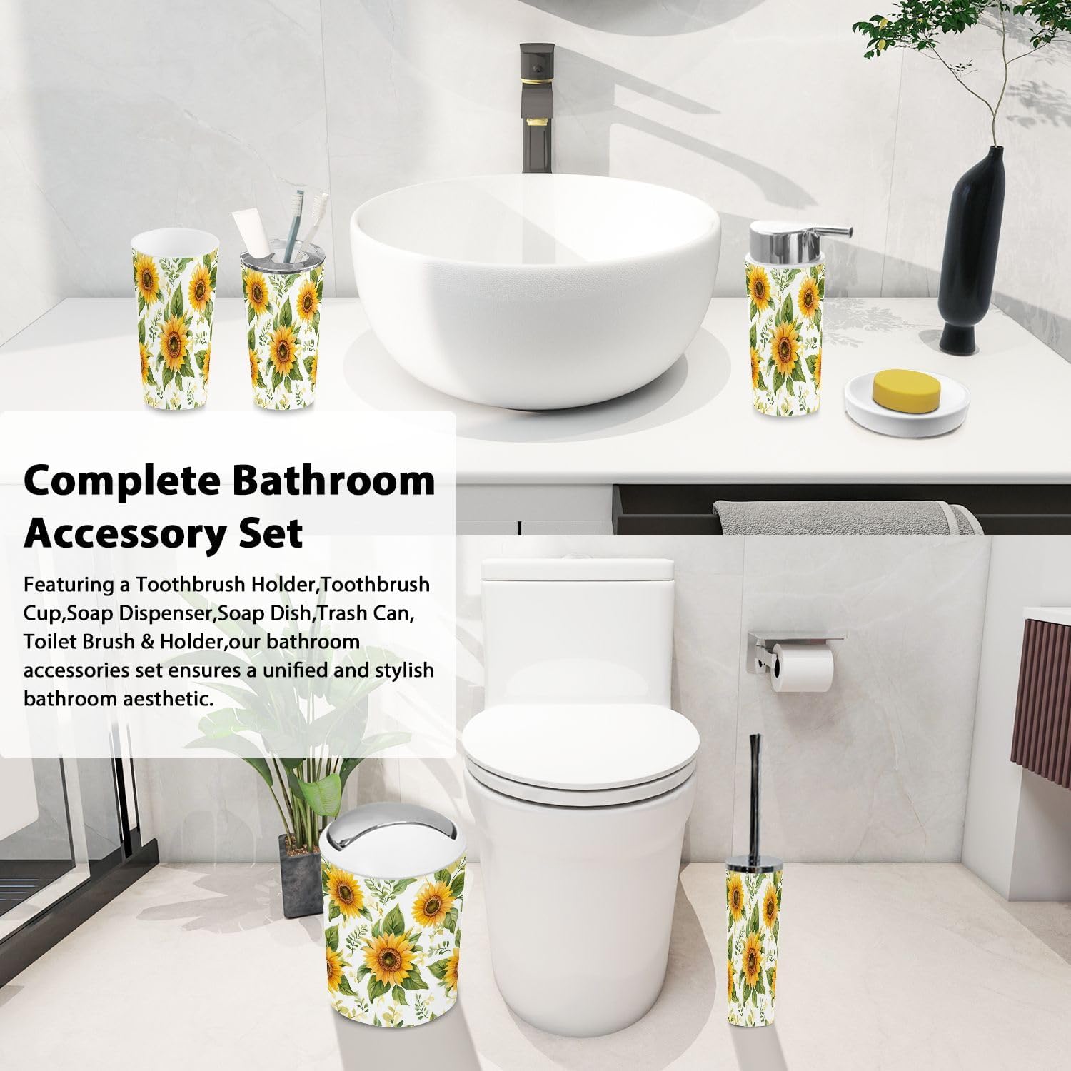TRANQDEHOM 6 Piece Boho Bathroom Accessory Set 1