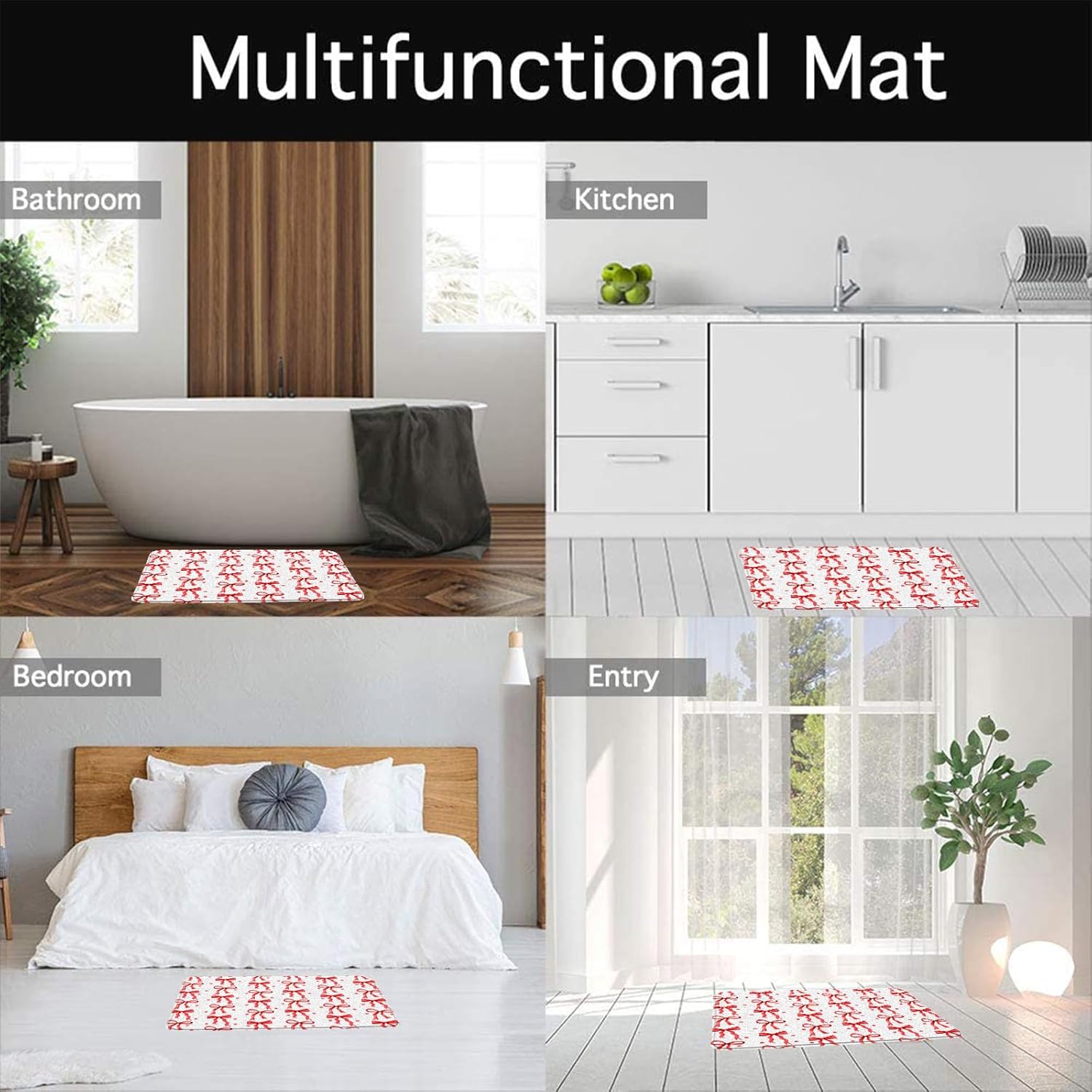 Cute Bow Bath Mat Red Polka Dot Modern Design