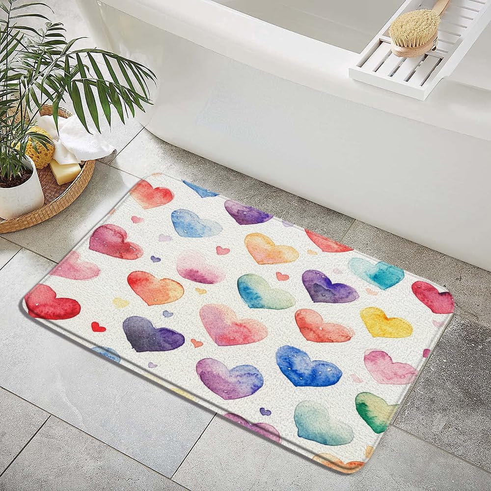 Valentines Day Bath Mat with Colorful Love Hearts Design