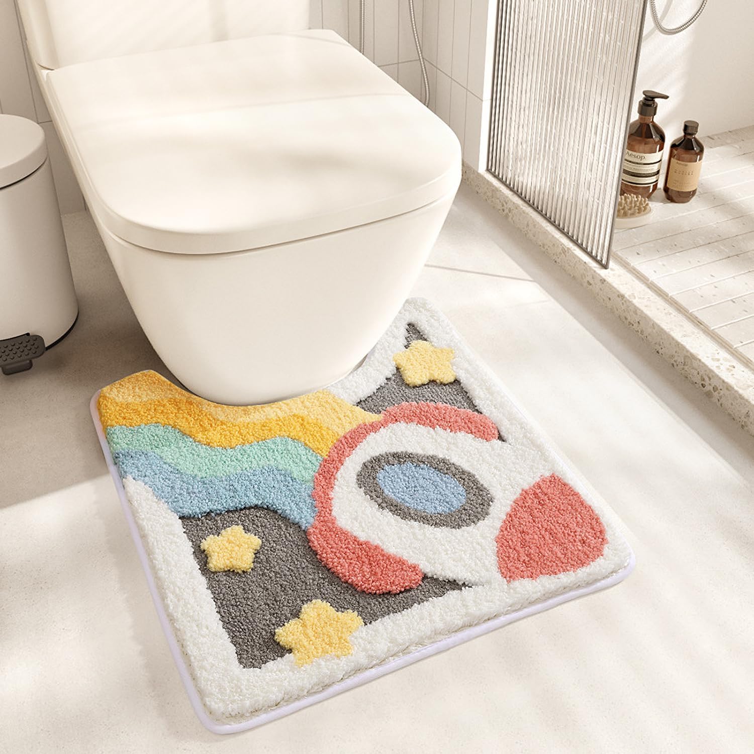 Tyrafry Cute U-Shaped Toilet Rug 20x22 Inches Microfiber