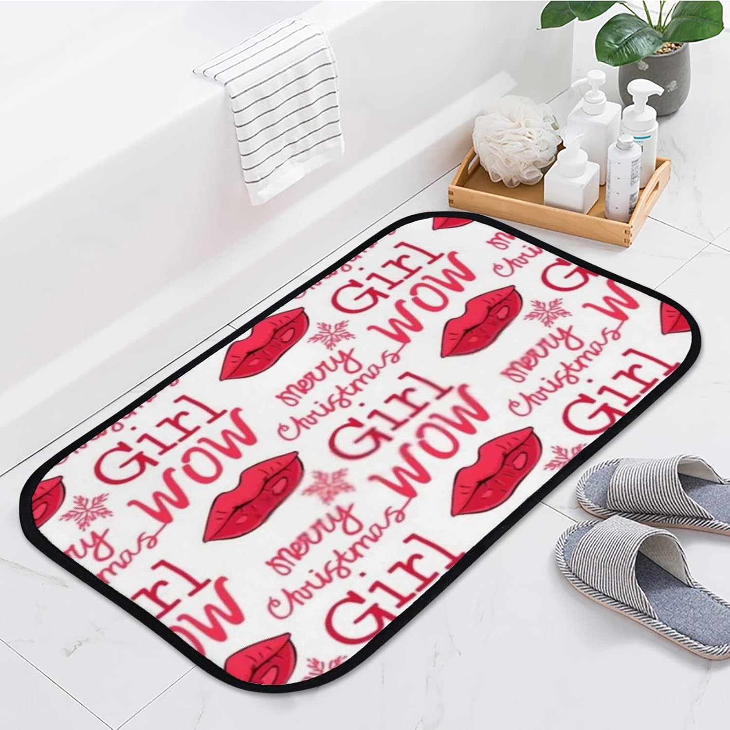 Christmas Girl Bath Rug Non-Slip Absorbent Doormat 24x16in