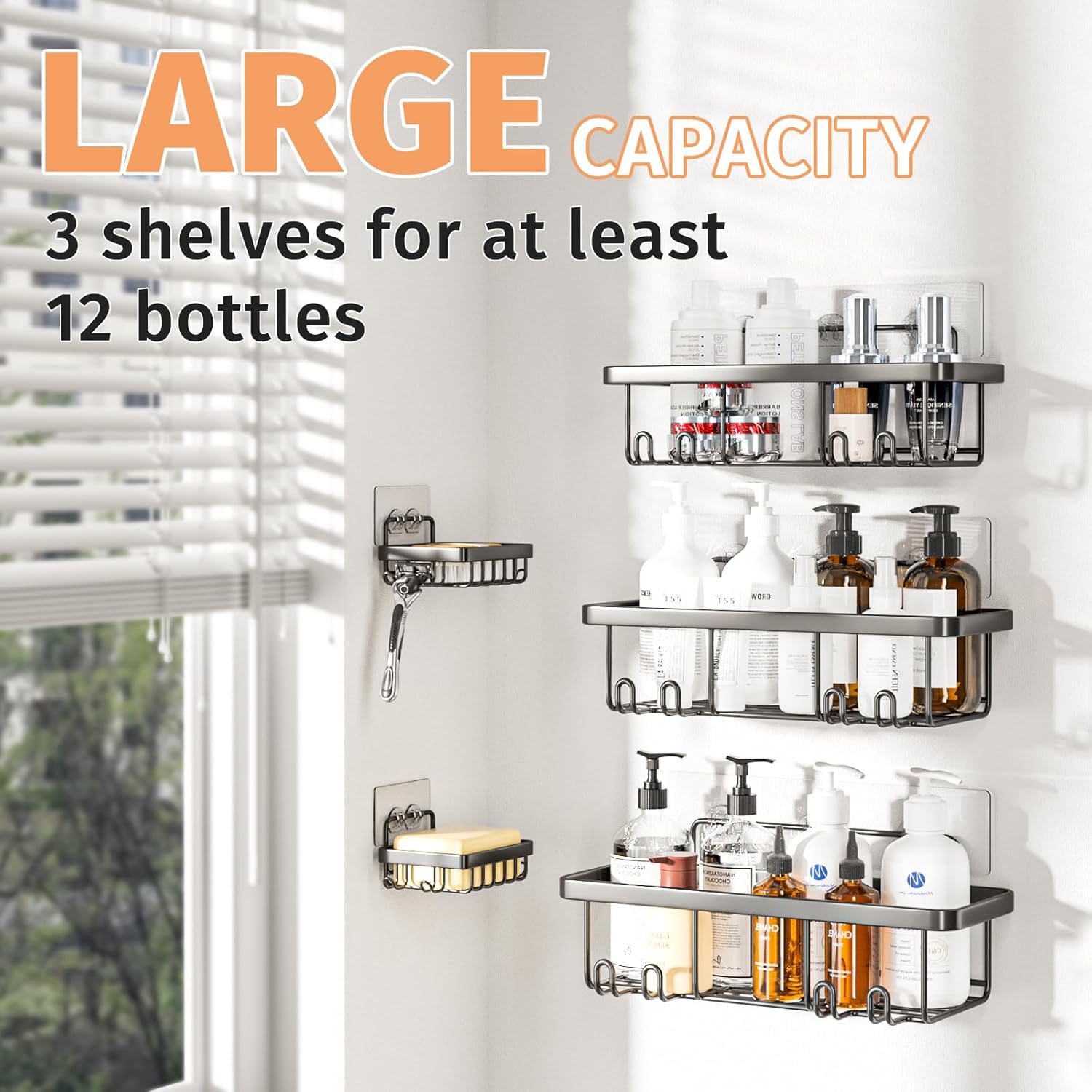 5-Pack Adhesive Shower Caddies with Rustproof Shelves