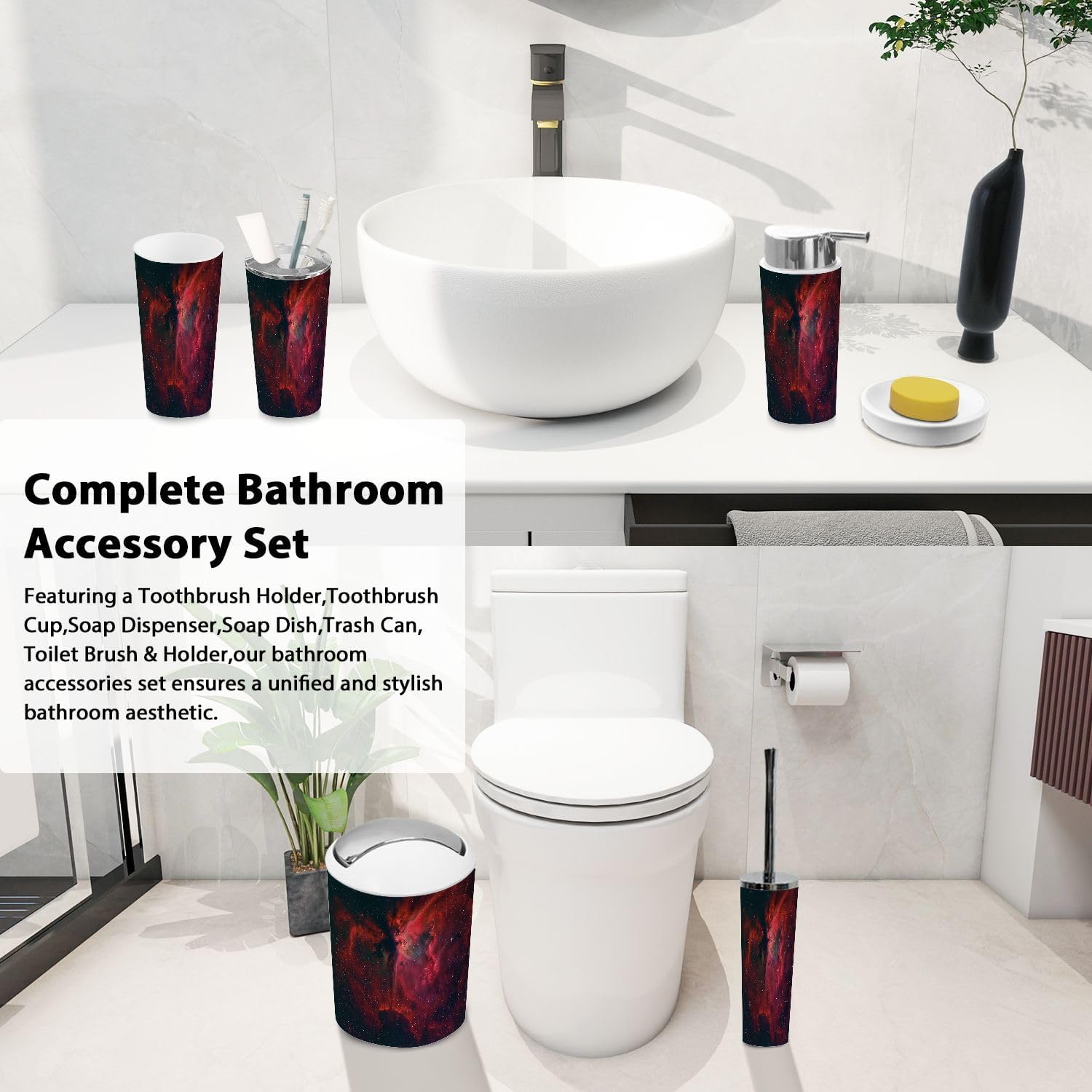 TRANQDEHOM 6 Piece Boho Bathroom Accessories Set